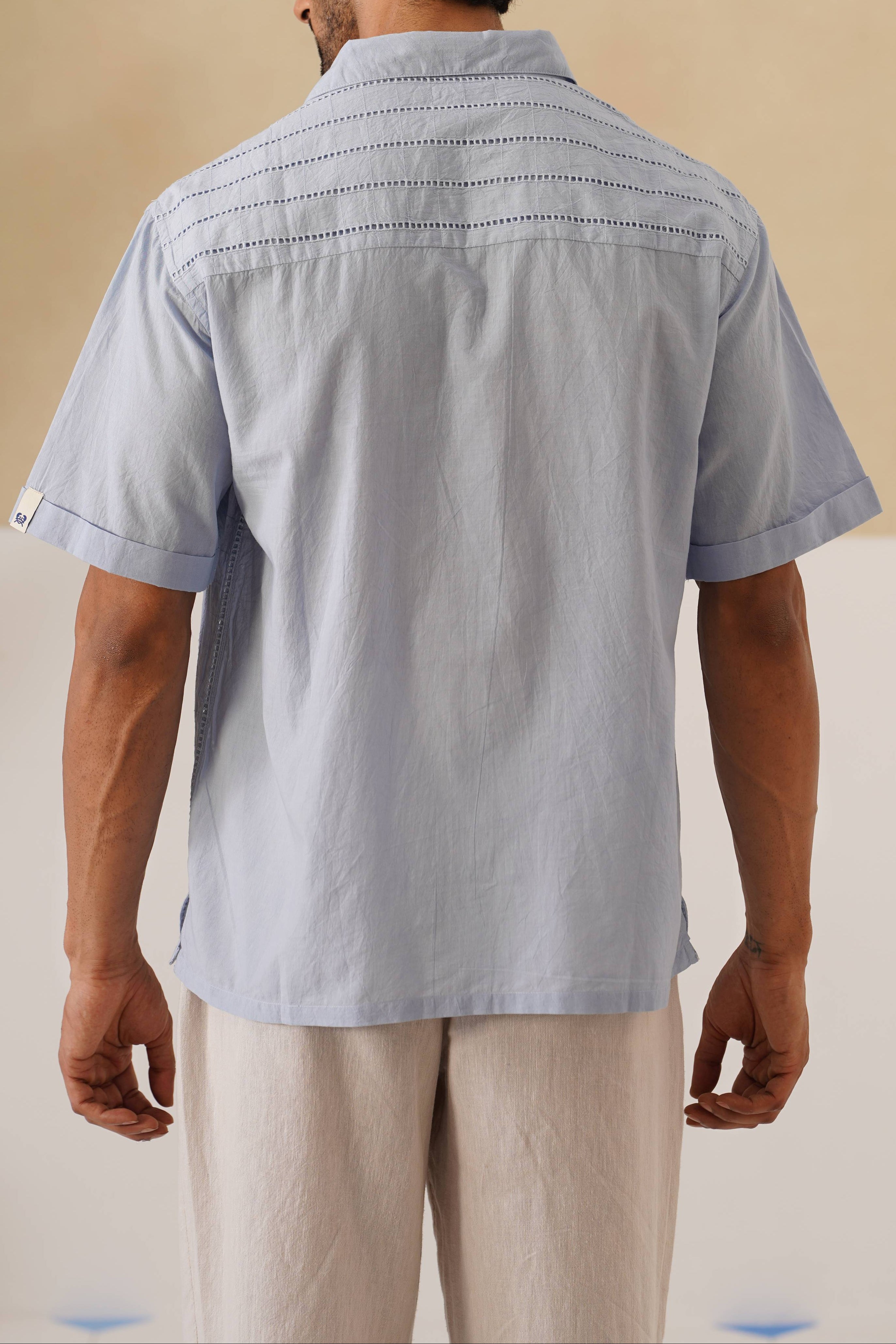 Step & Stripe 100 % Cotton Shirt (Sky Blue)