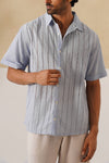 Step & Stripe 100 % Cotton Shirt (Sky Blue)