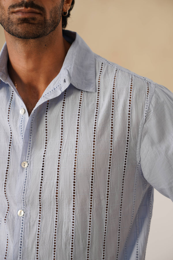 Step & Stripe 100 % Cotton Shirt (Sky Blue)