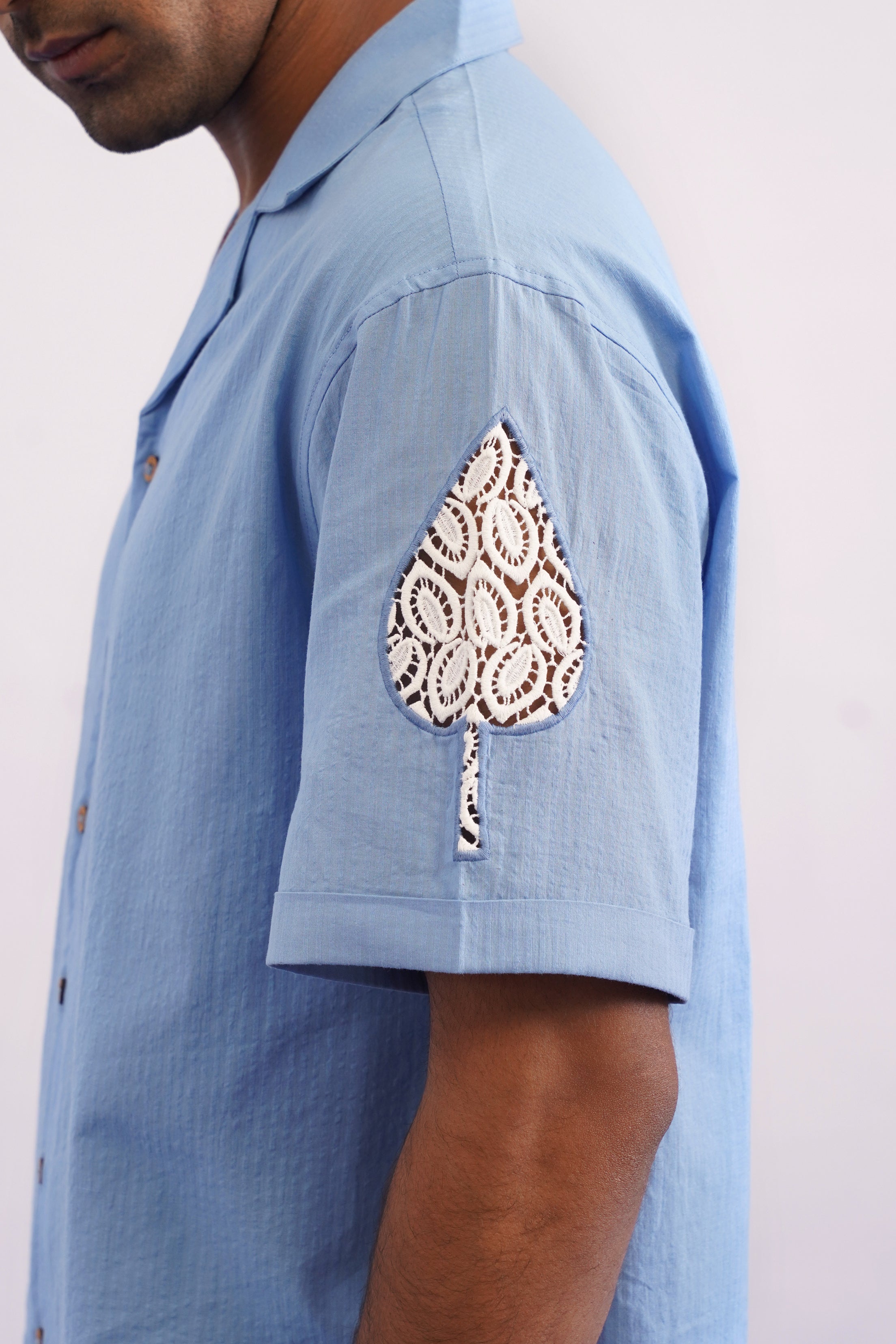 LAGOON LEAF SEERSUCKER PJ CO-ORD SET - CLOUD BLUE