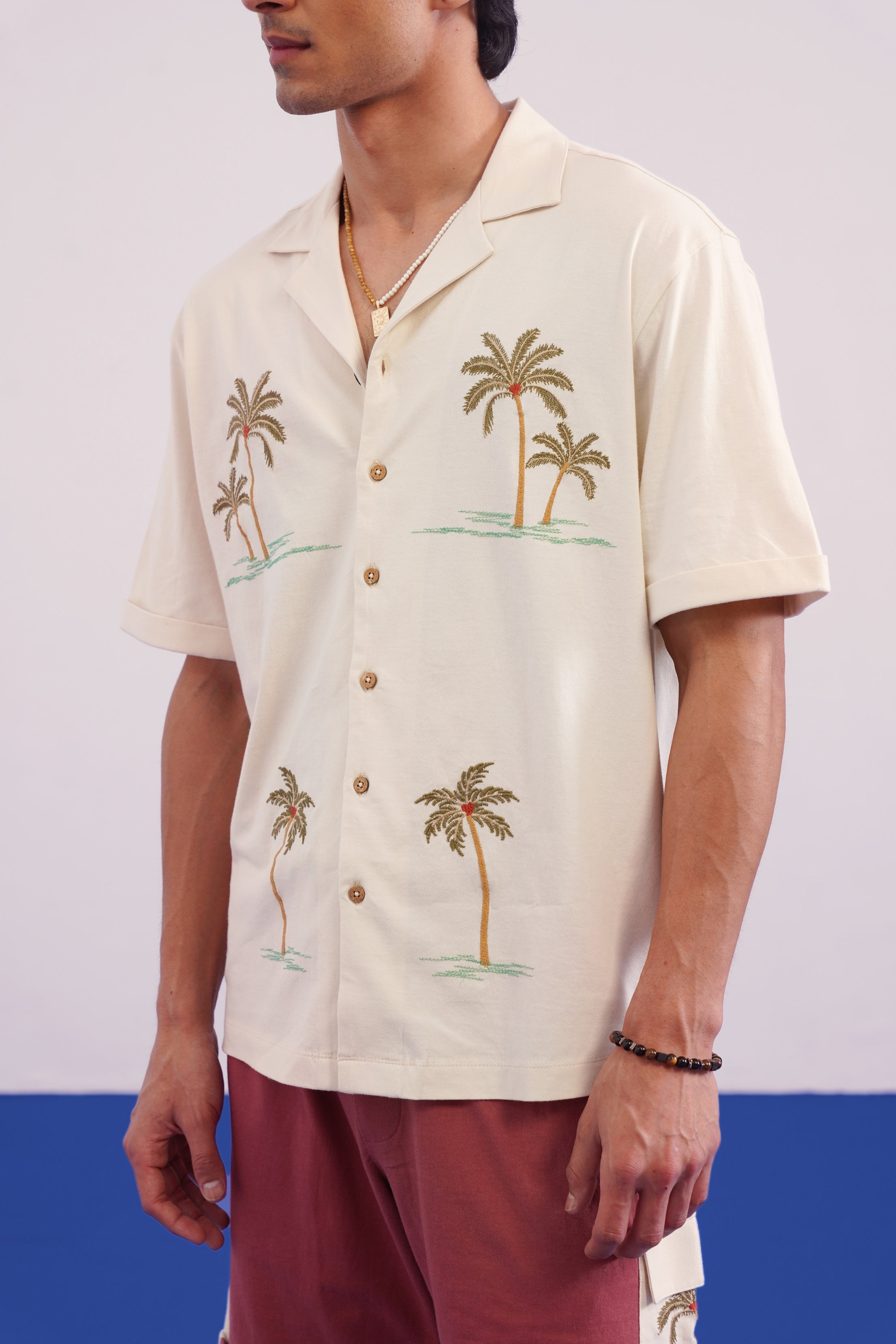 PALM GROVE COTTON KNIT SHIRT - CREAMY CLOUD