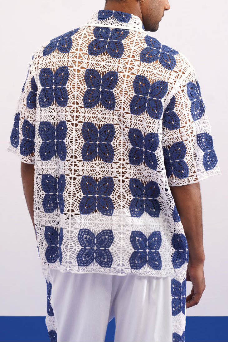 RIVIERA GUIPURE SHIRT - PORCELAIN NAVY