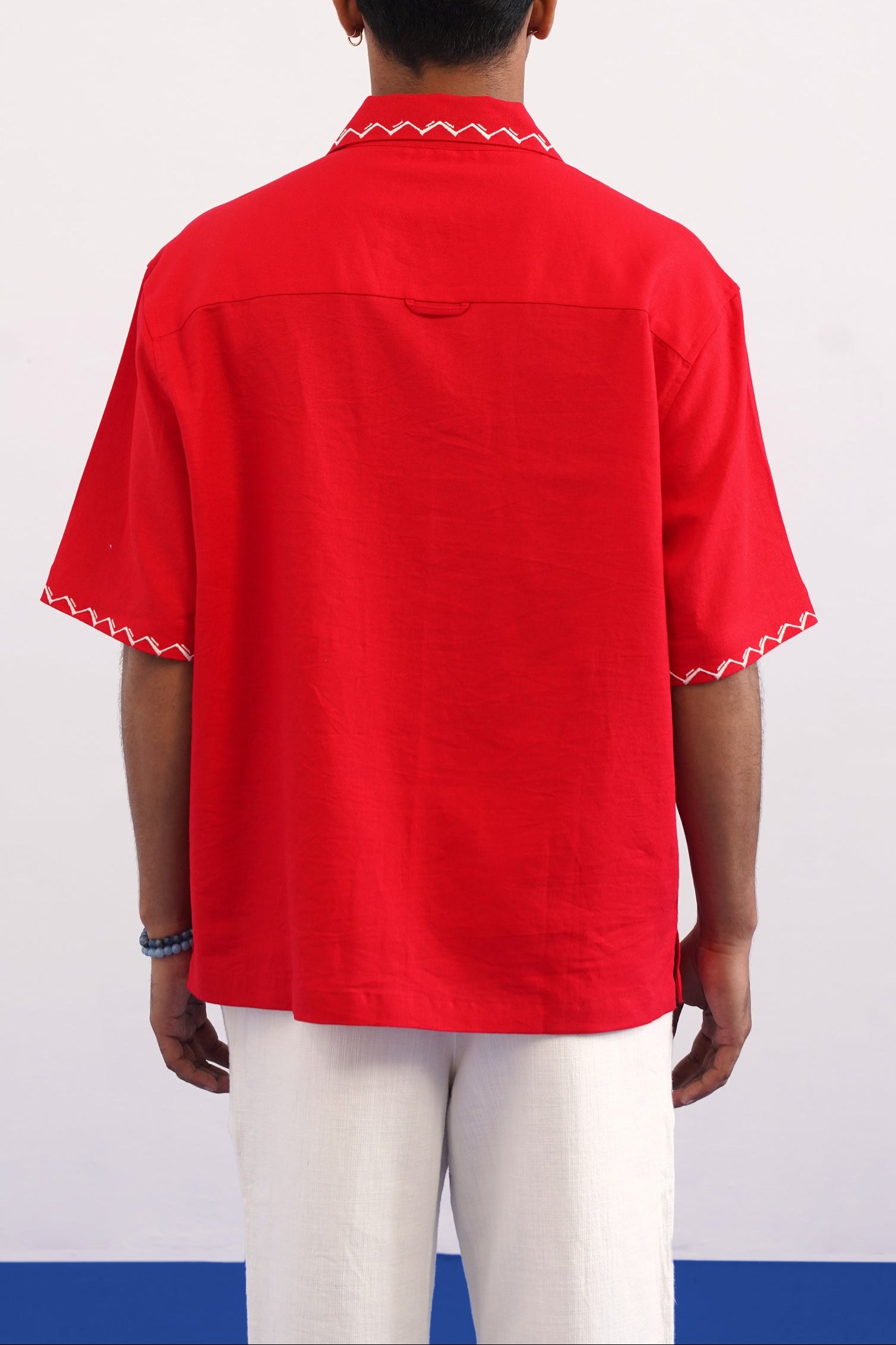 COVE VINE LINEN SHIRT - POPPY RED