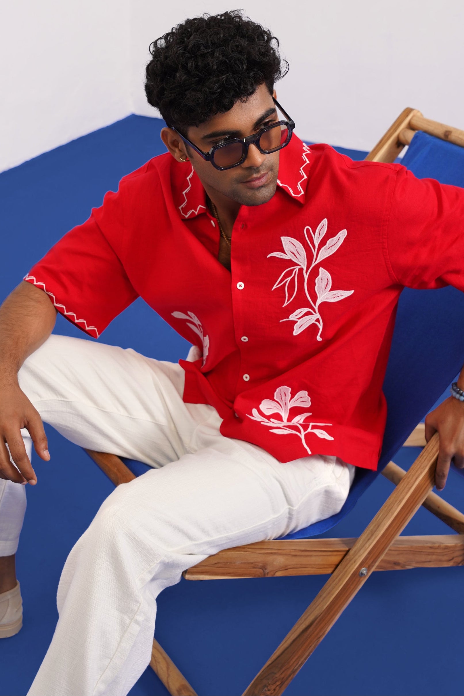 COVE VINE LINEN SHIRT - POPPY RED