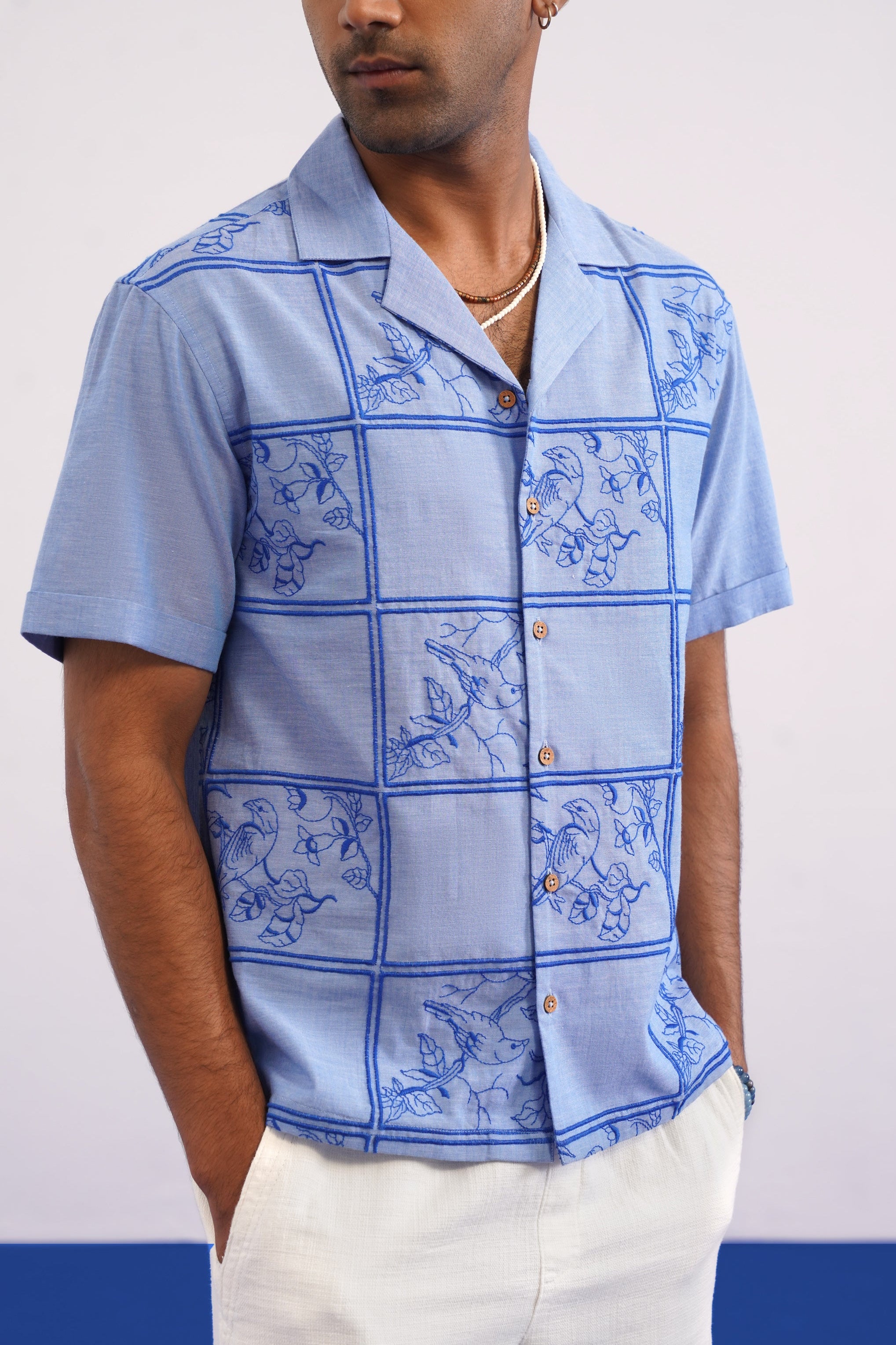BLUEBIRD TILE CHAMBRAY SHIRT - CHAMBRAY BLUE/COBALT BLUE