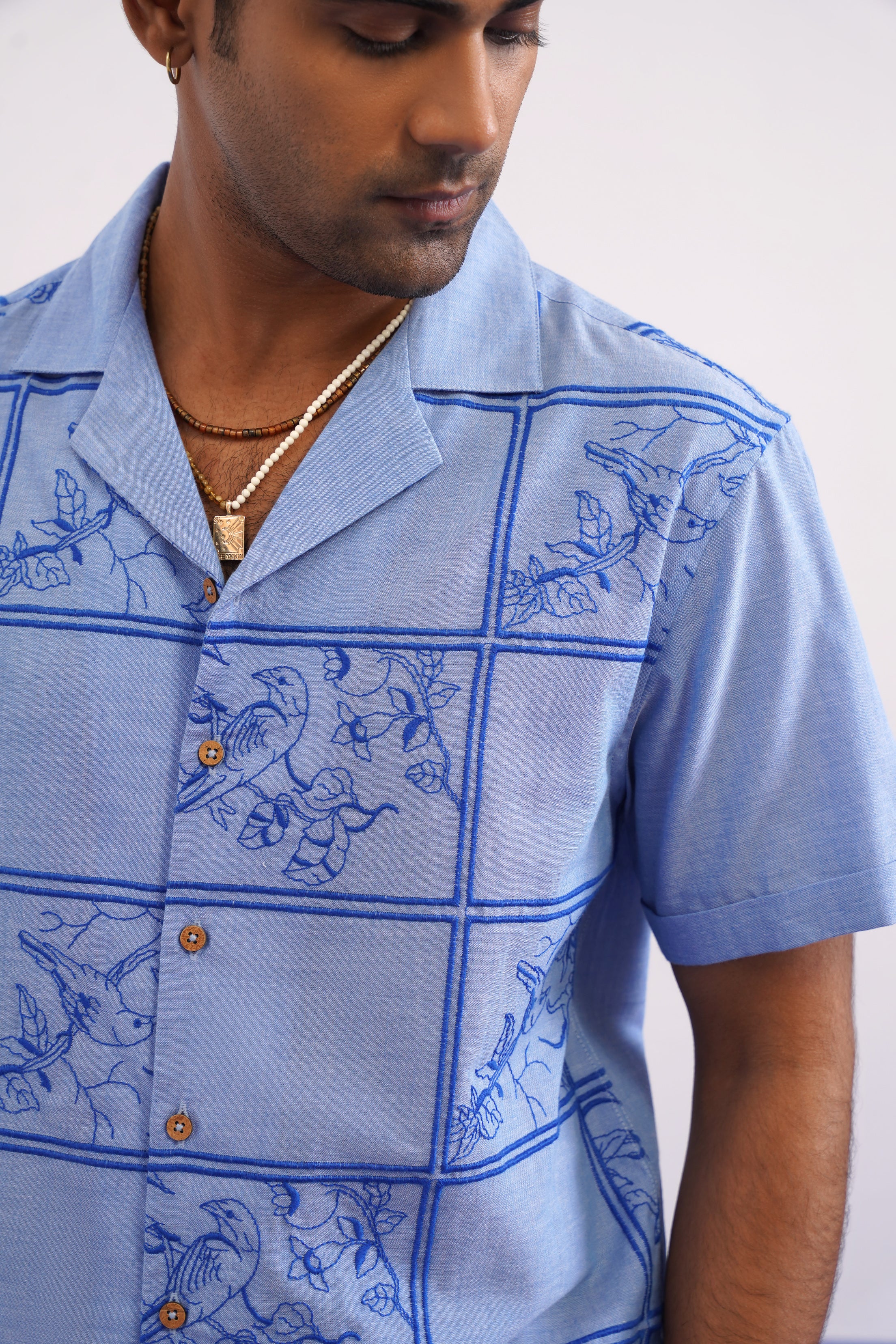 BLUEBIRD TILE CHAMBRAY SHIRT - CHAMBRAY BLUE/COBALT BLUE