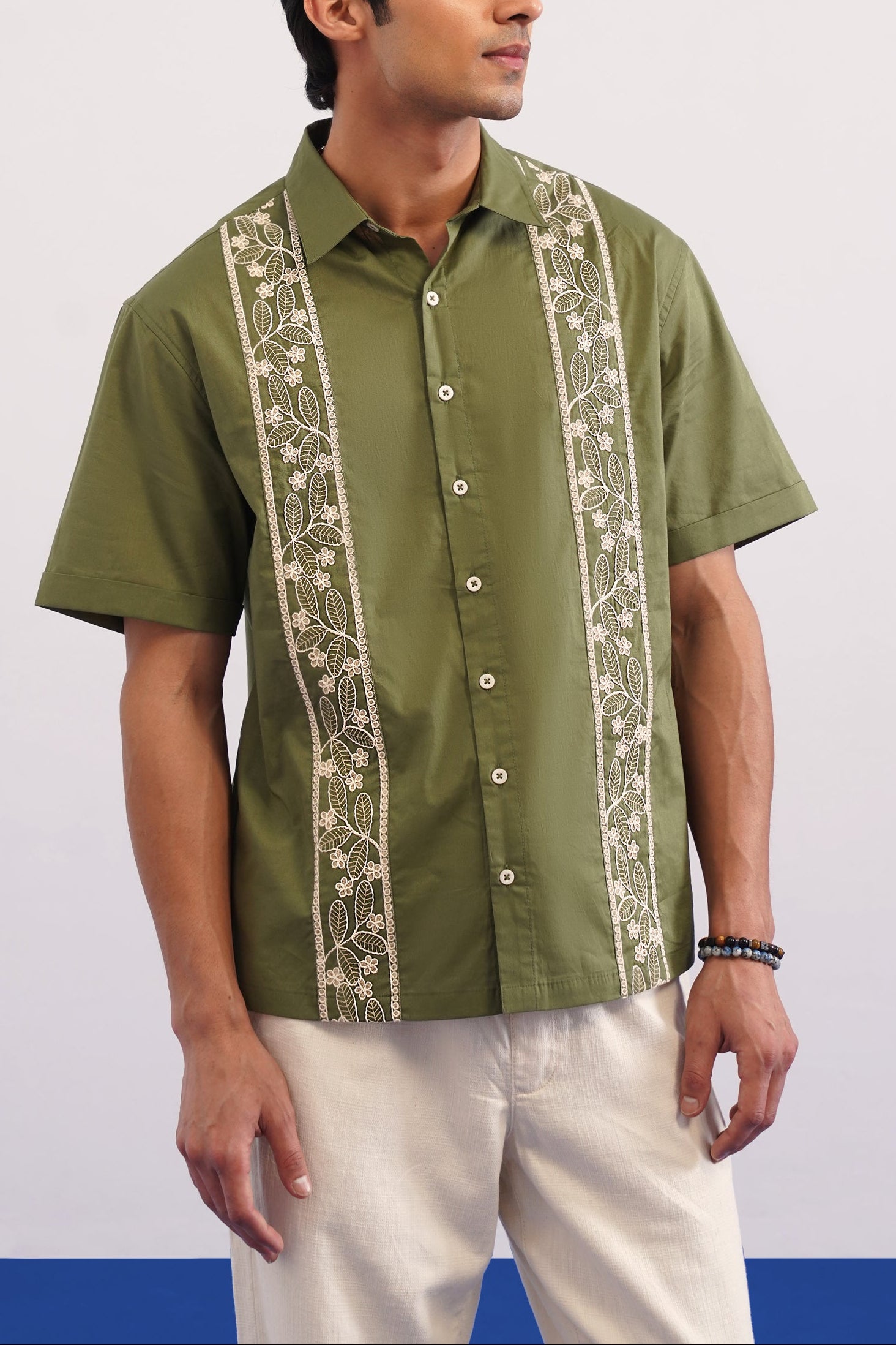 BOTANICAL TRAIL COTTON SHIRT - OLIVE GREEN