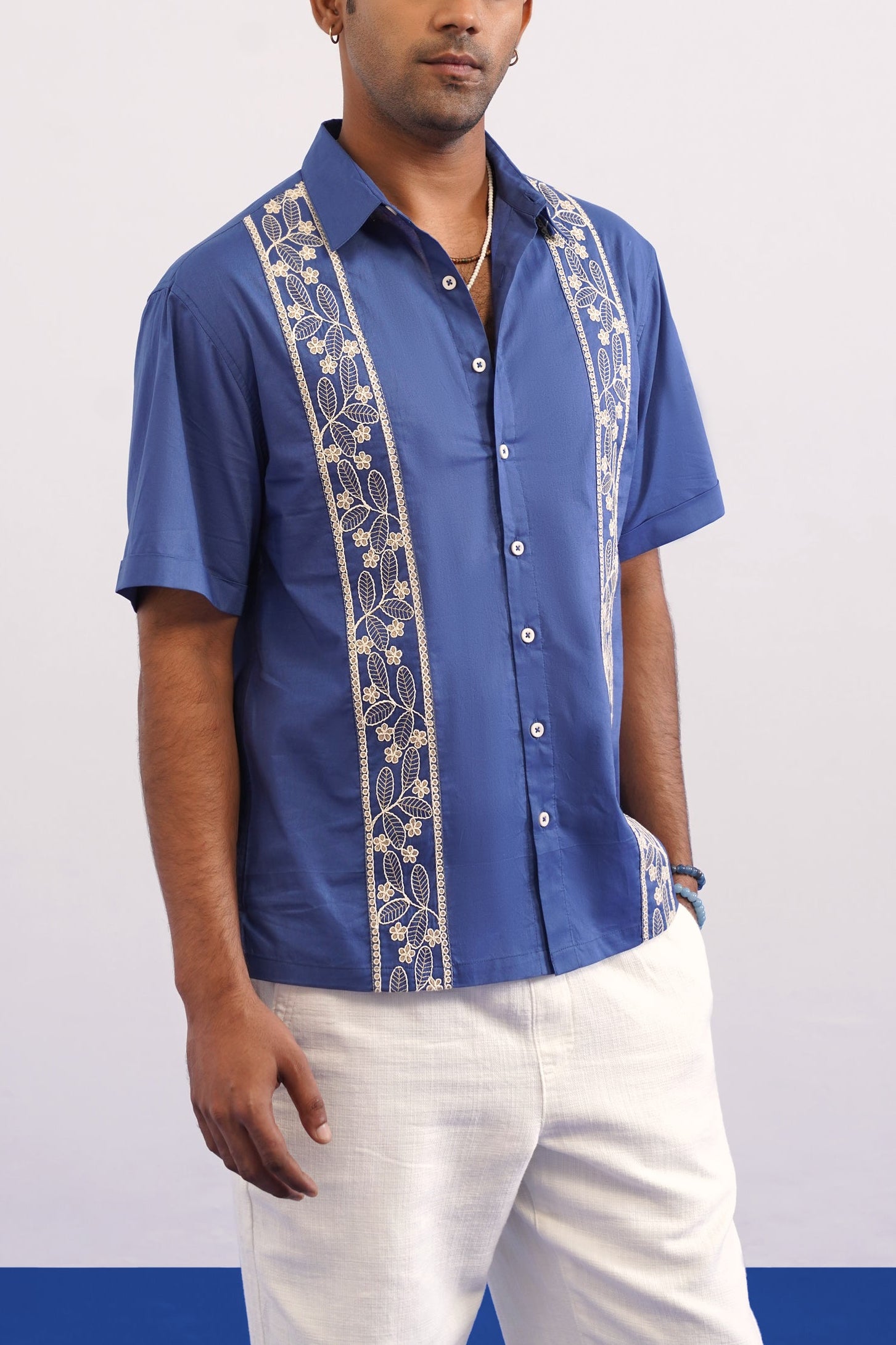 BOTANICAL TRAIL COTTON SHIRT - TIDAL BLUE