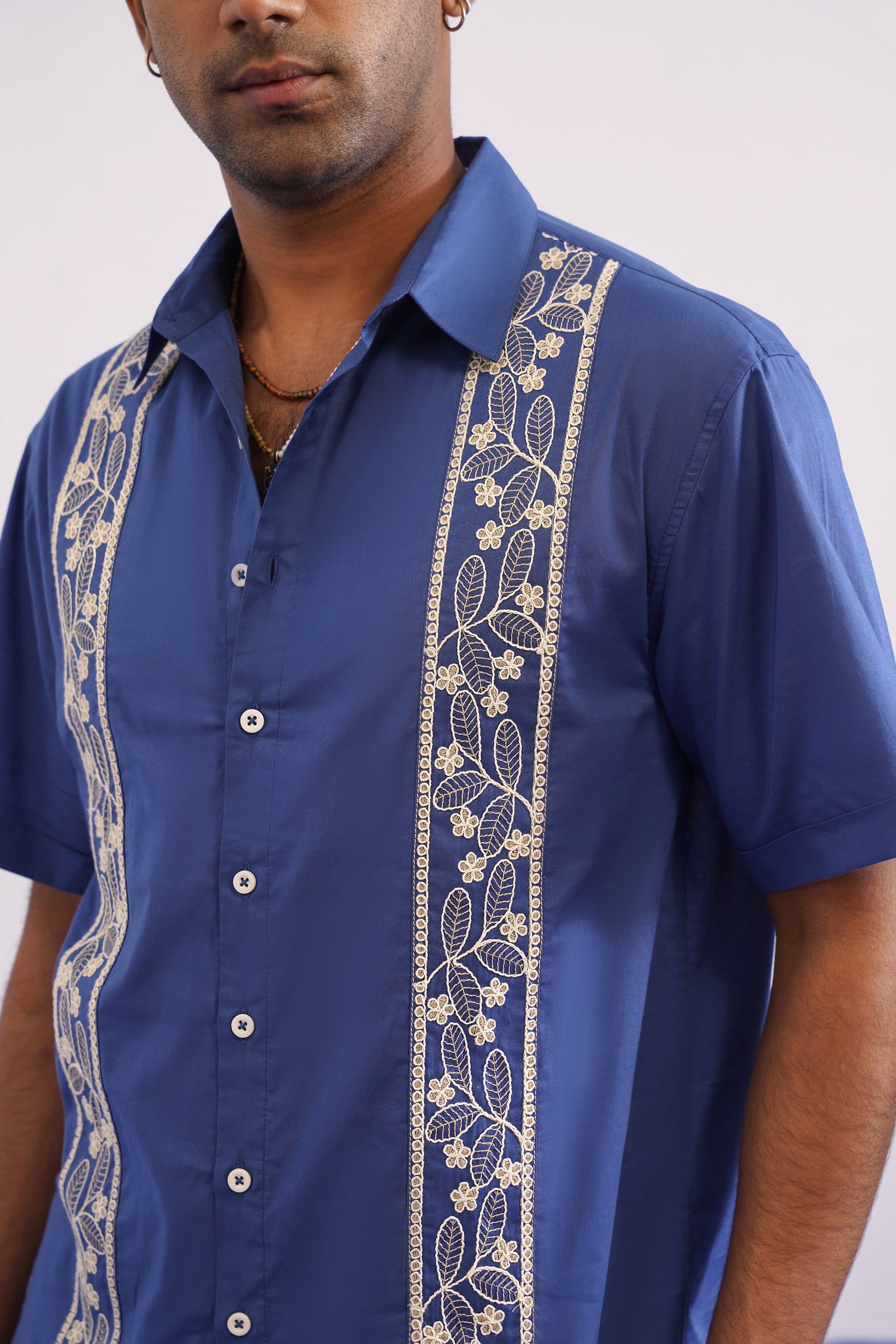 BOTANICAL TRAIL COTTON SHIRT - TIDAL BLUE