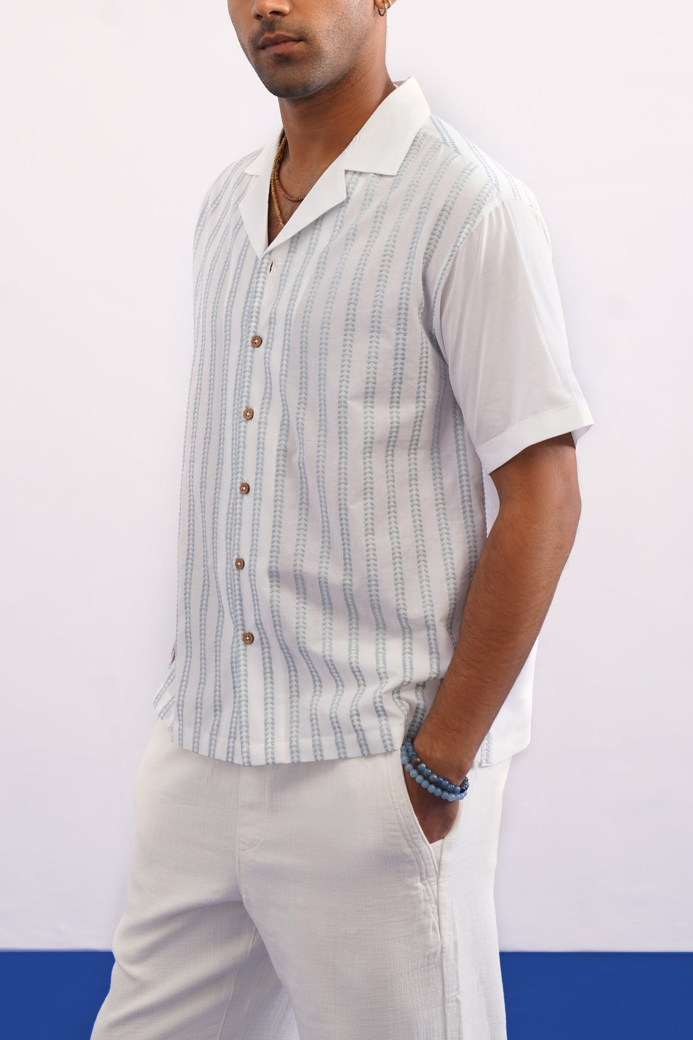 SKYTRAIL COTTON SHIRT - SALT/SKY BLUE
