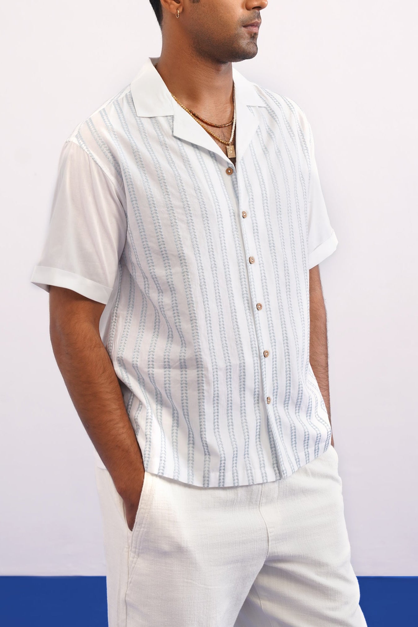 SKYTRAIL COTTON SHIRT - SALT/SKY BLUE