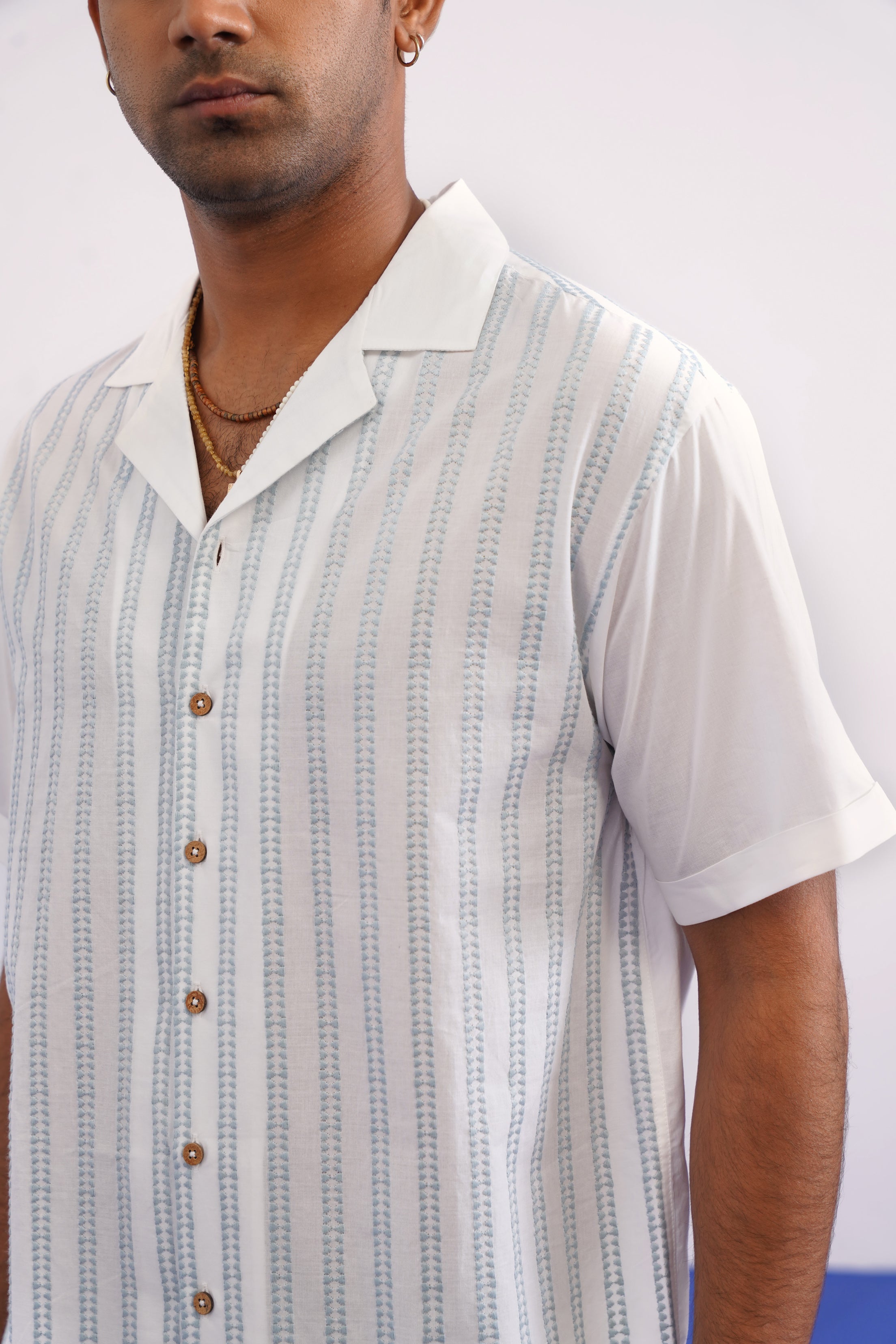 SKYTRAIL COTTON SHIRT - SALT/SKY BLUE