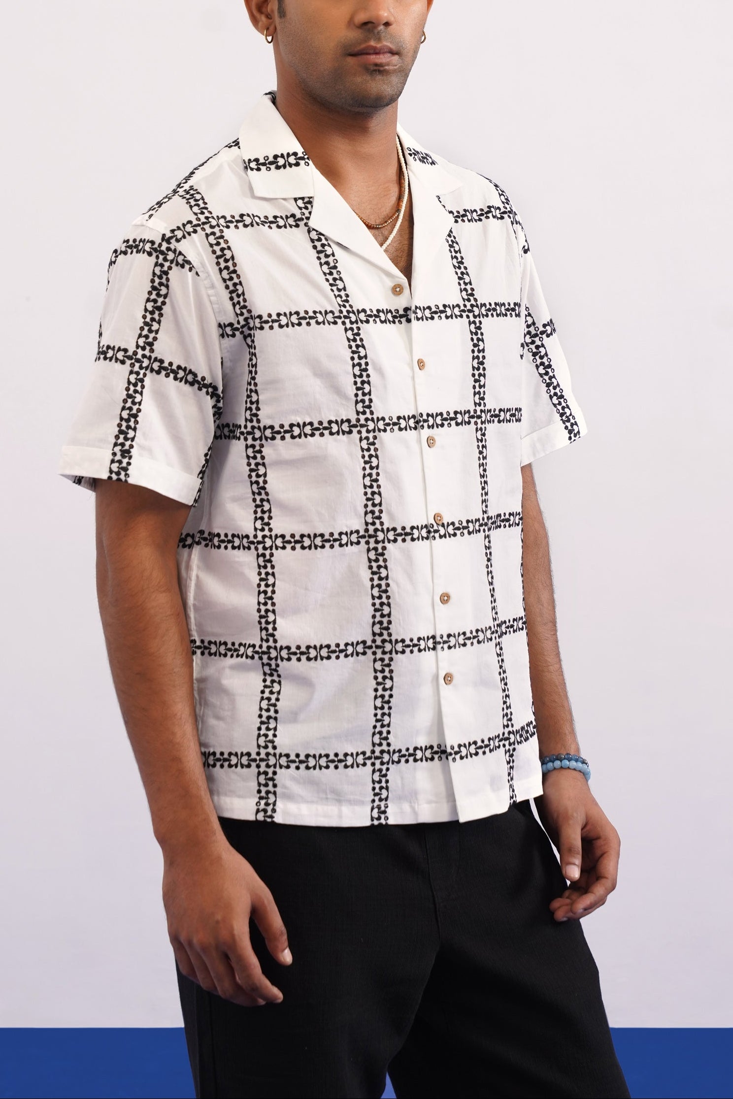 CABANA BLOOM COTTON SHIRT - SALT/MIDNIGHT BLACK