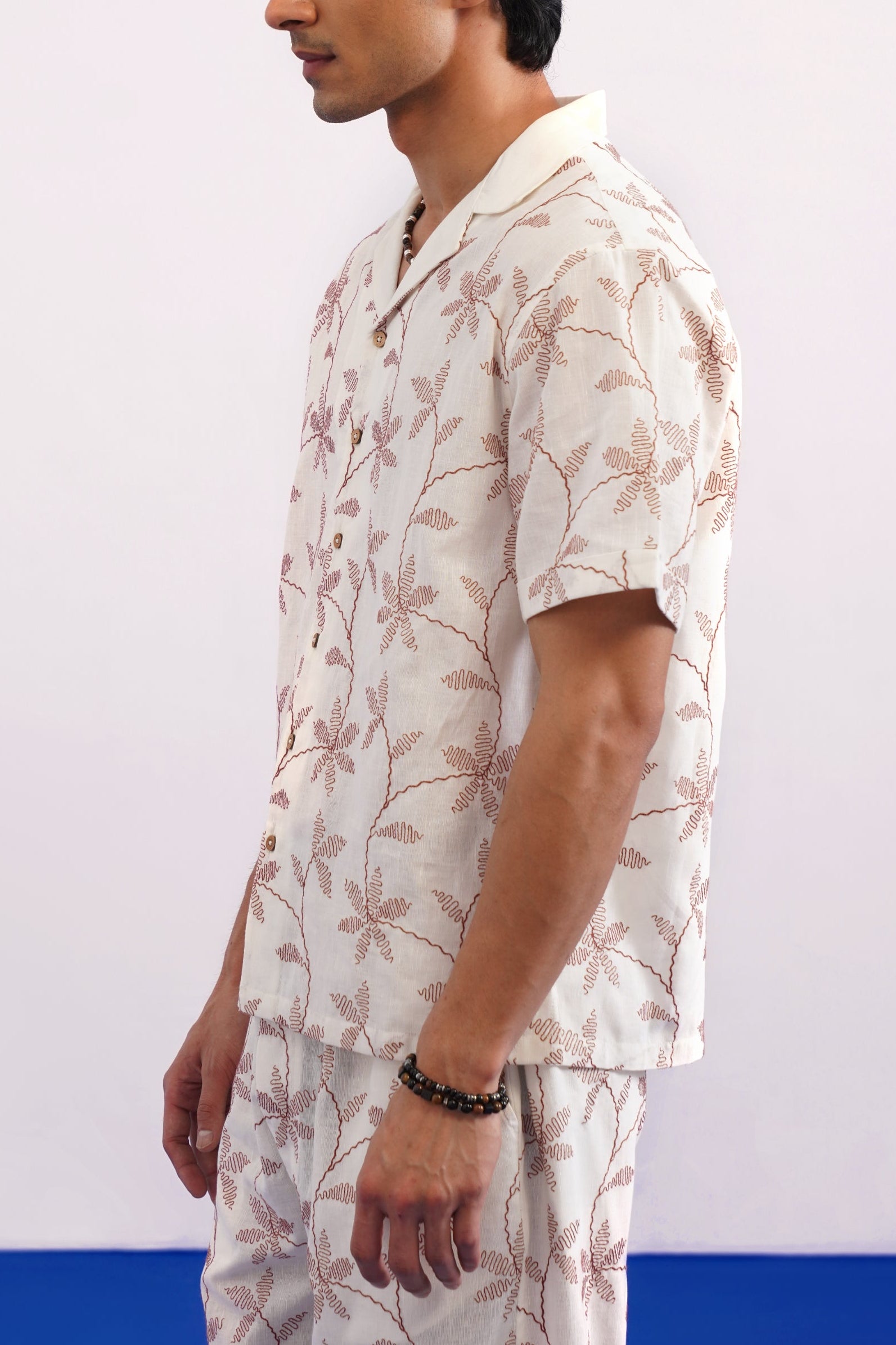 CORAL VINE COTTON LINEN SHIRT - SALT RED