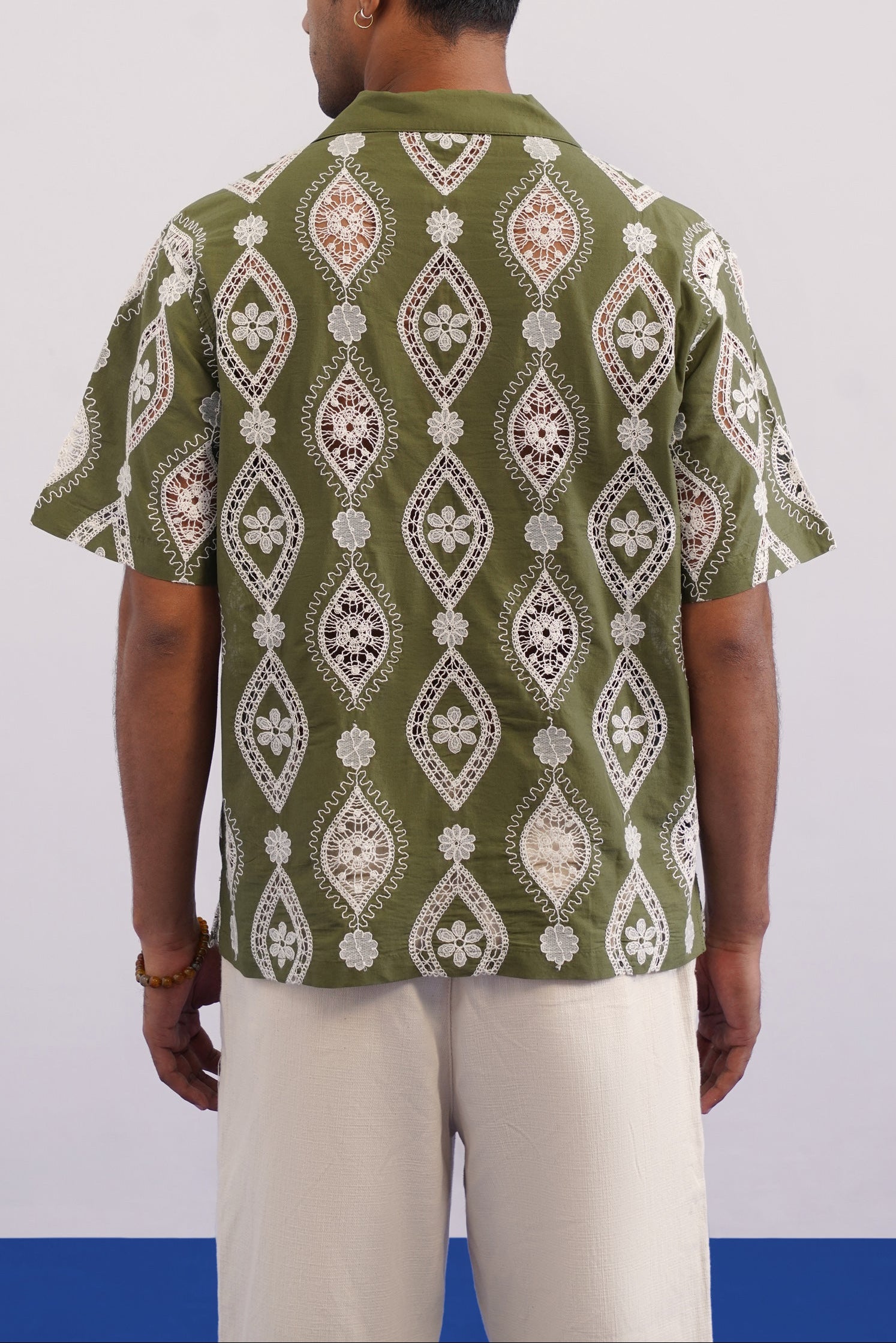 OASIS MEDALLION COTTON CUTWORK SHIRT - PALM OLIVE