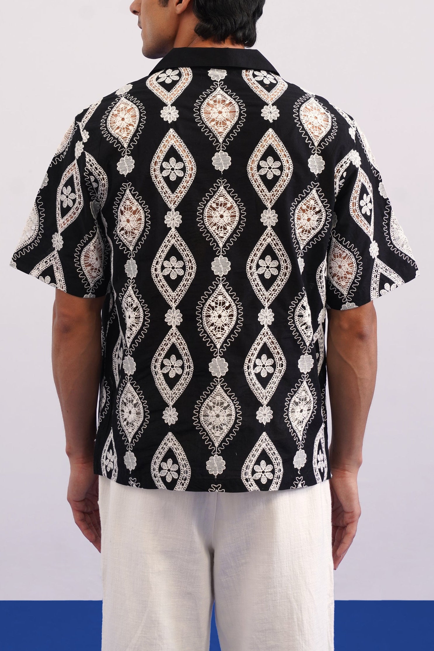 OASIS MEDALLION COTTON CUTWORK SHIRT - MIDNIGHT BLACK