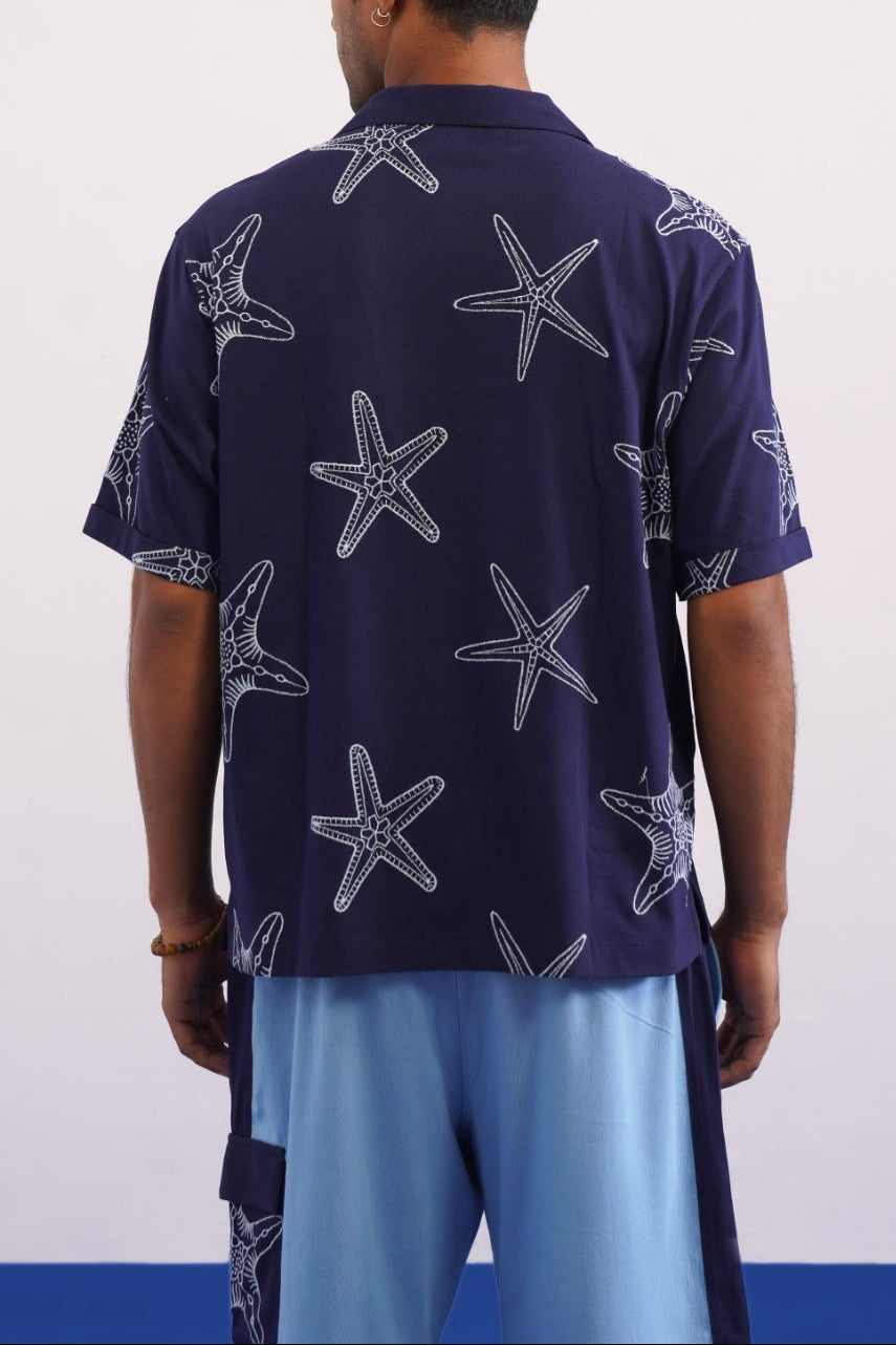 MARINER STAR COTTON KNIT SHIRT - DARK INDIGO/SKY BLUE