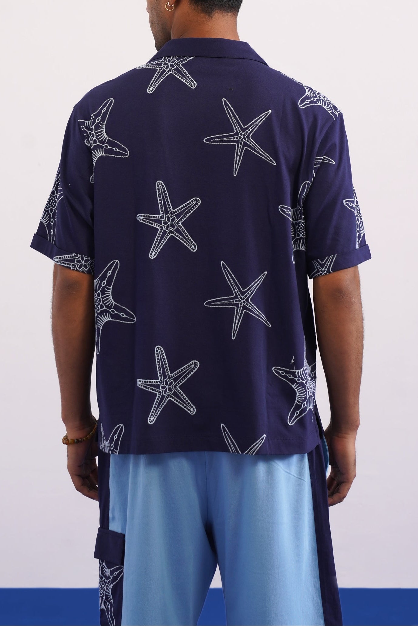 MARINER STAR COTTON KNIT SHIRT - DARK INDIGO/SKY BLUE