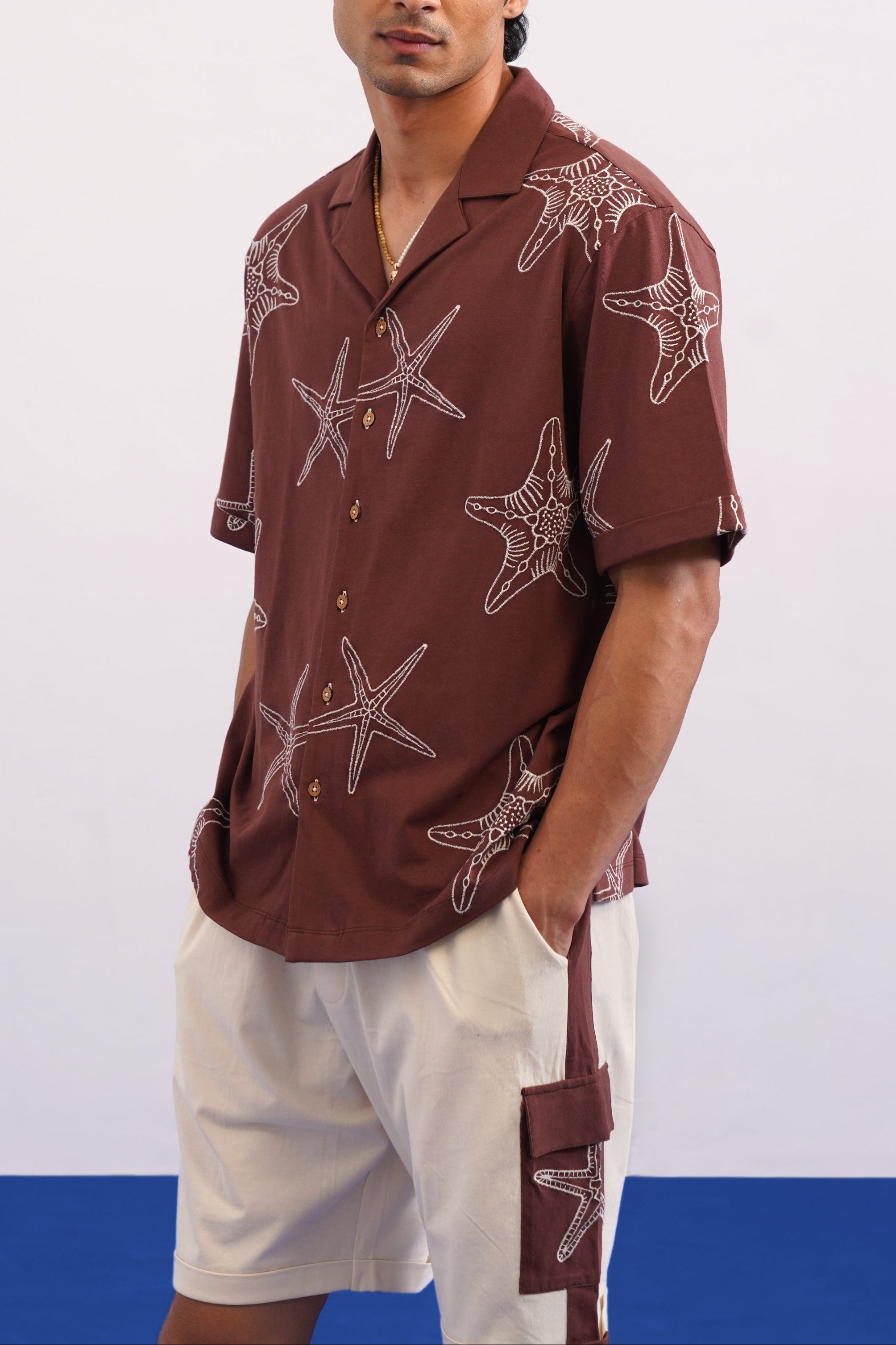 MARINER STAR COTTON KNIT SHIRT - ESPRESSO BEAN/CREAMY CLOUD