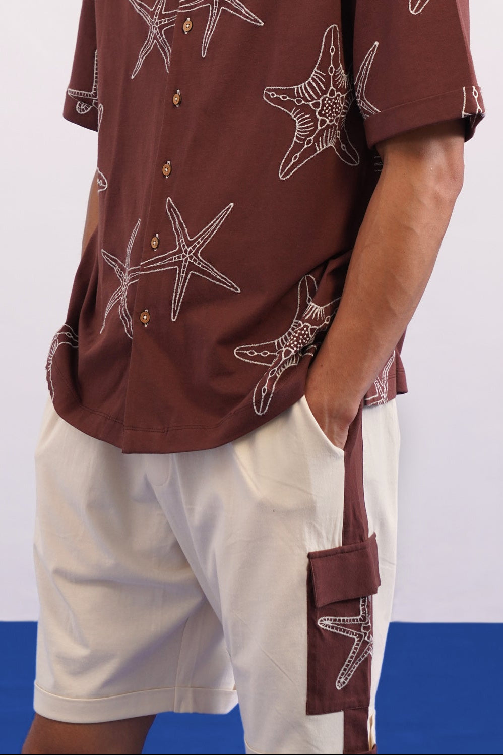 MARINER STAR COTTON KNIT SHORTS - ESPRESSO BEAN/CREAMY CLOUD