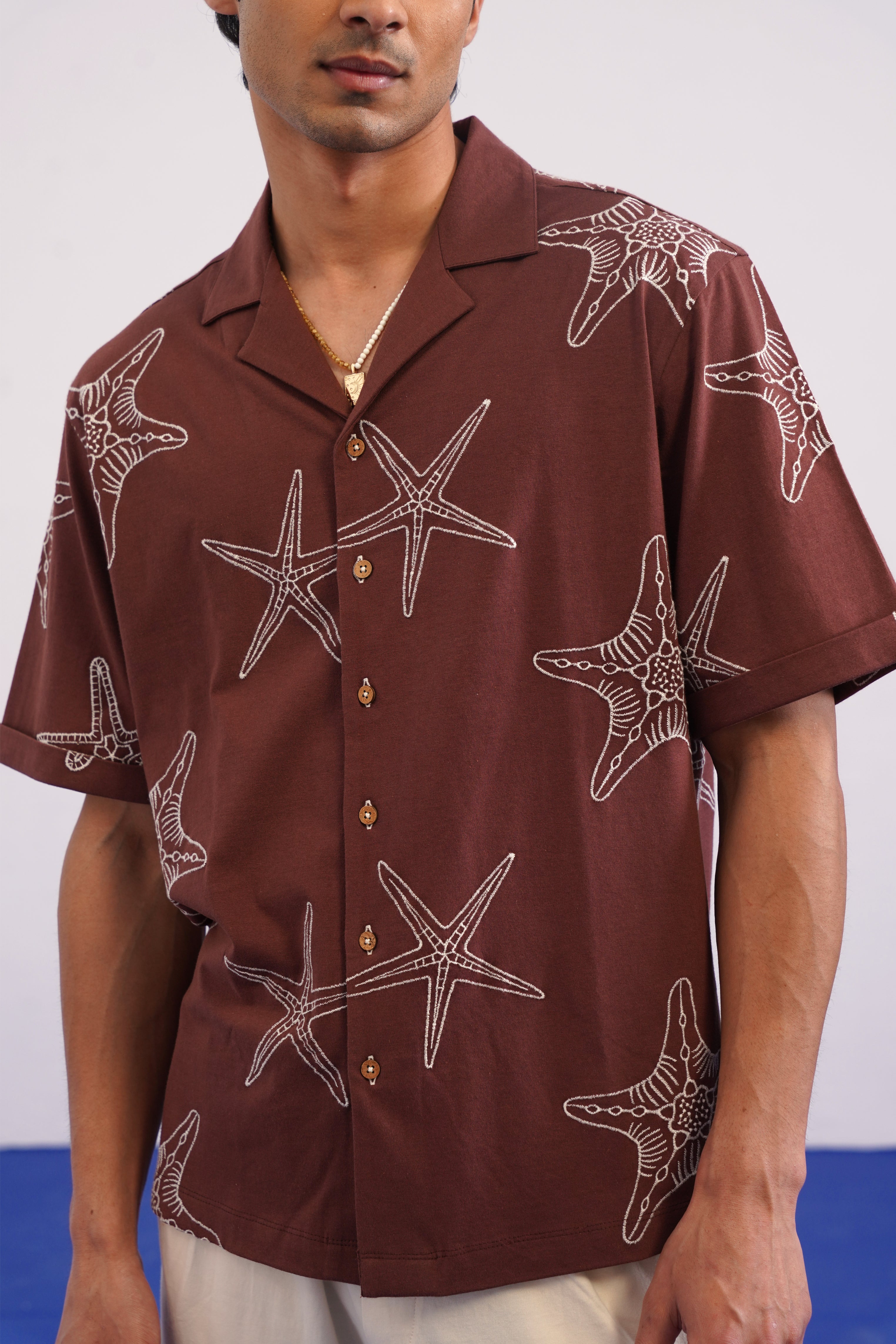 MARINER STAR COTTON KNIT SHIRT - ESPRESSO BEAN/CREAMY CLOUD