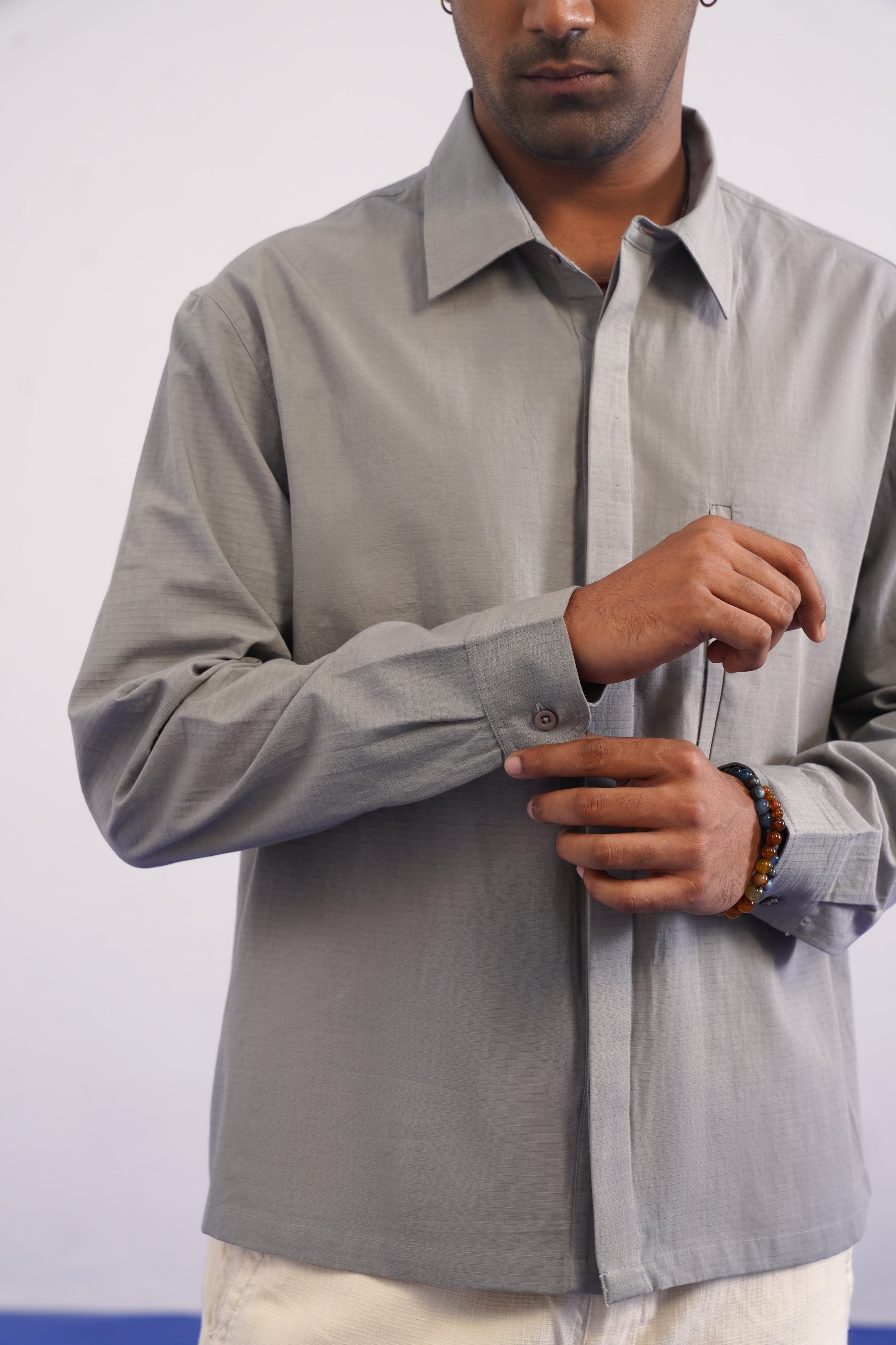 LOVE IS A KRAB COTTON TEXTURED SHIRT - ULTIMATE GRAY