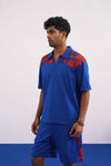 KRAB CREST GUIPURE COTTON KNIT CO-ORD SET - COBALT EMBER
