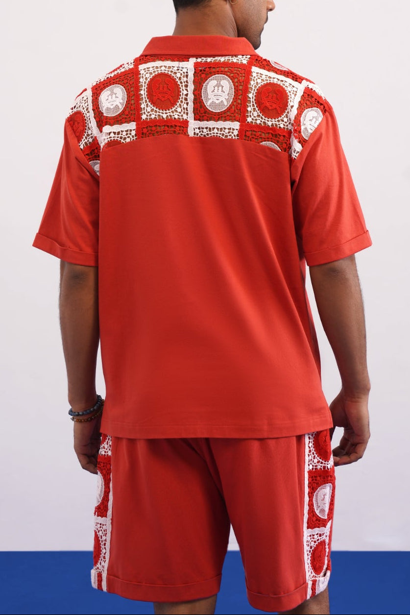 KRAB CREST GUIPURE COTTON KNIT T-SHIRT - EMBER PEARL