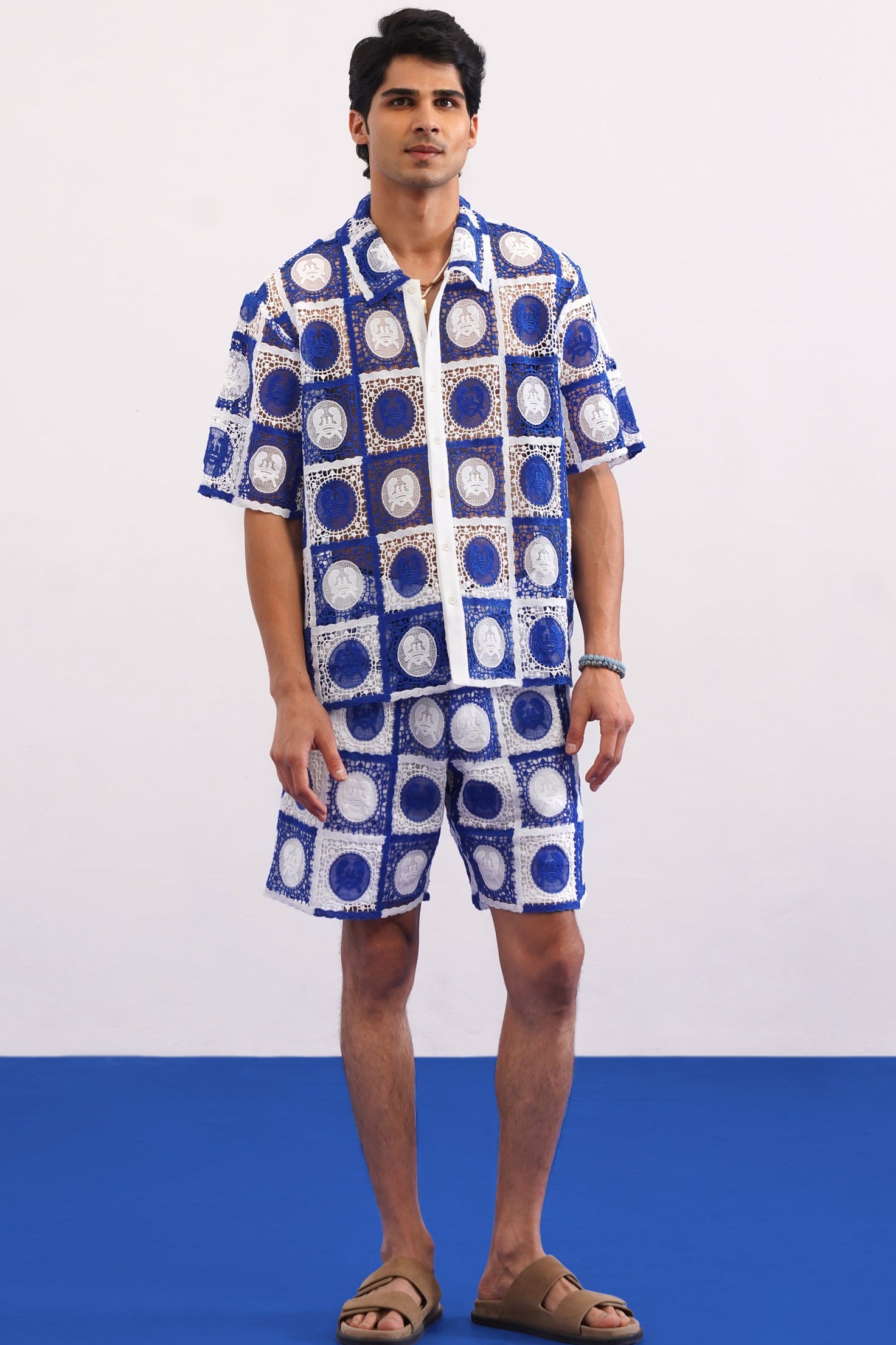 KRAB CREST GUIPURE CO-ORD SET - CABANA BLUE