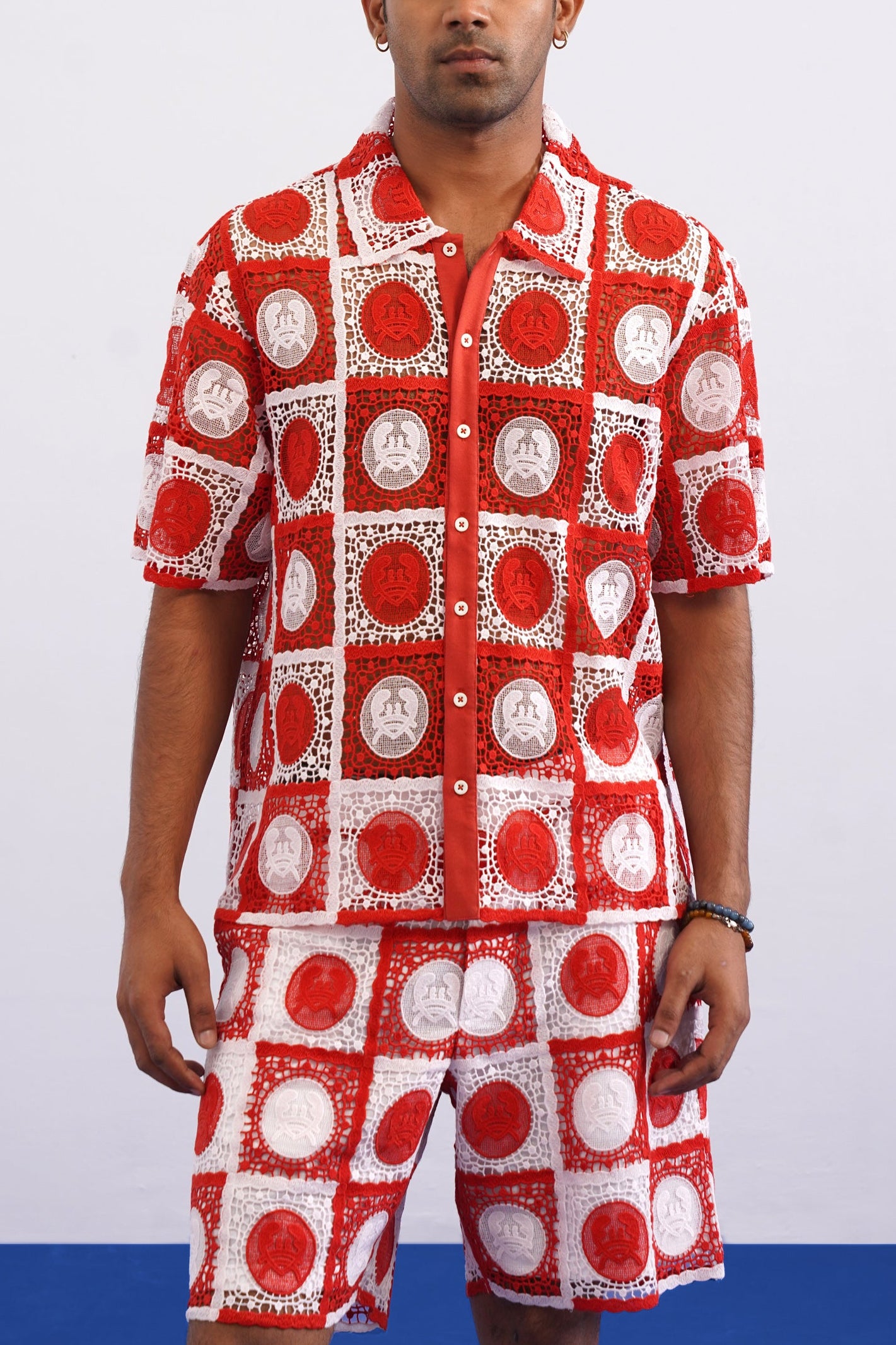 KRAB CREST GUIPURE SHIRT - CORAL CREST
