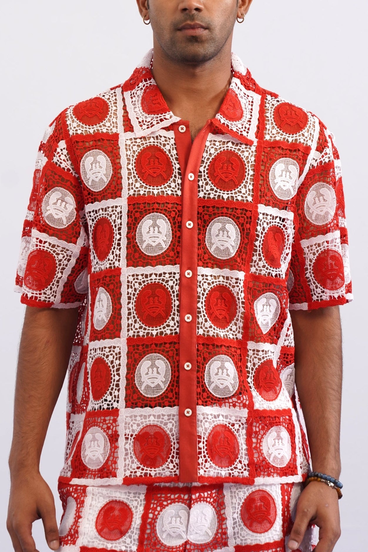 KRAB CREST GUIPURE SHIRT - CORAL CREST