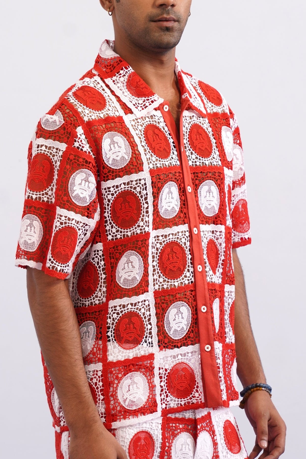 KRAB CREST GUIPURE SHIRT - CORAL CREST