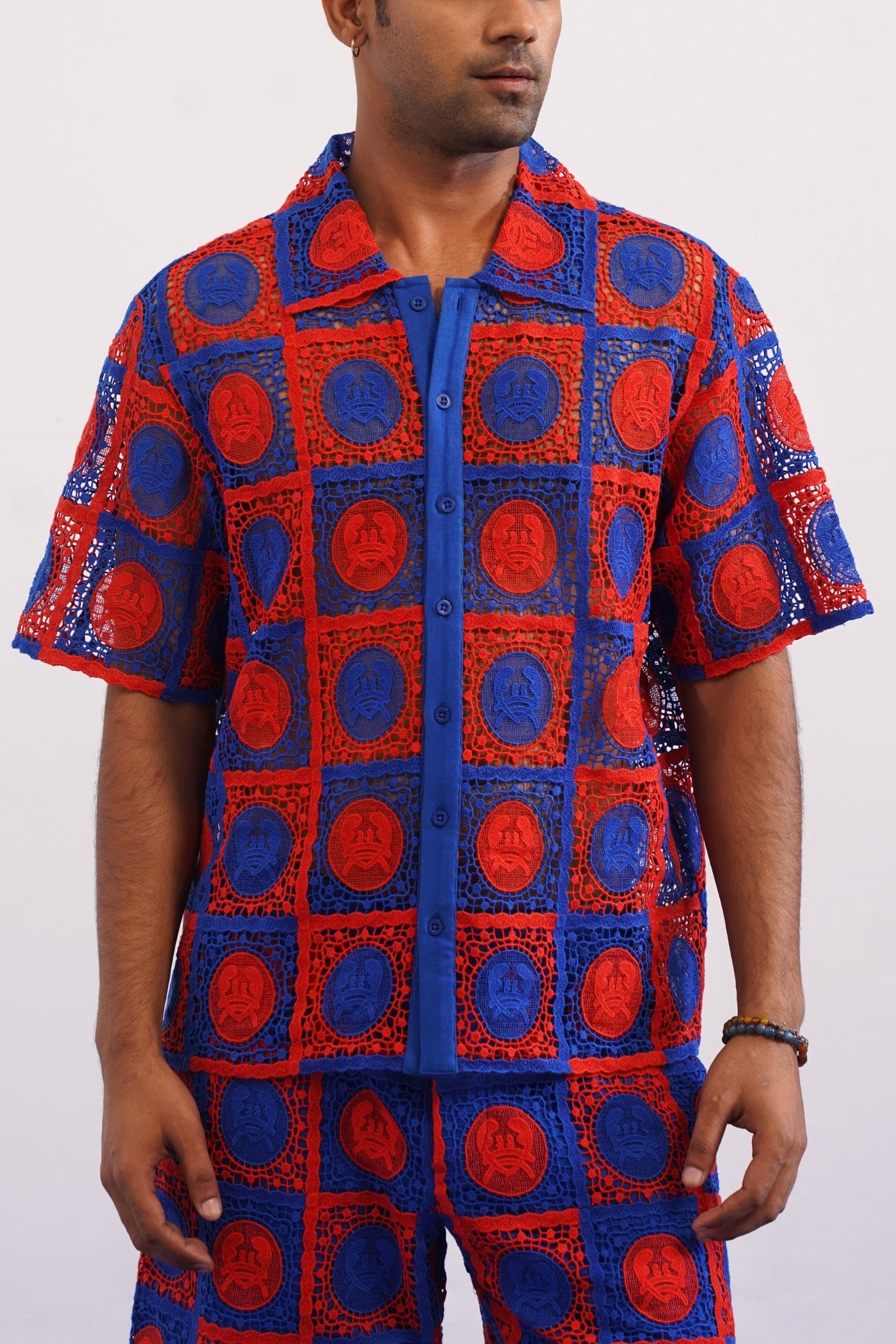 KRAB CREST GUIPURE SHIRT - COBALT EMBER