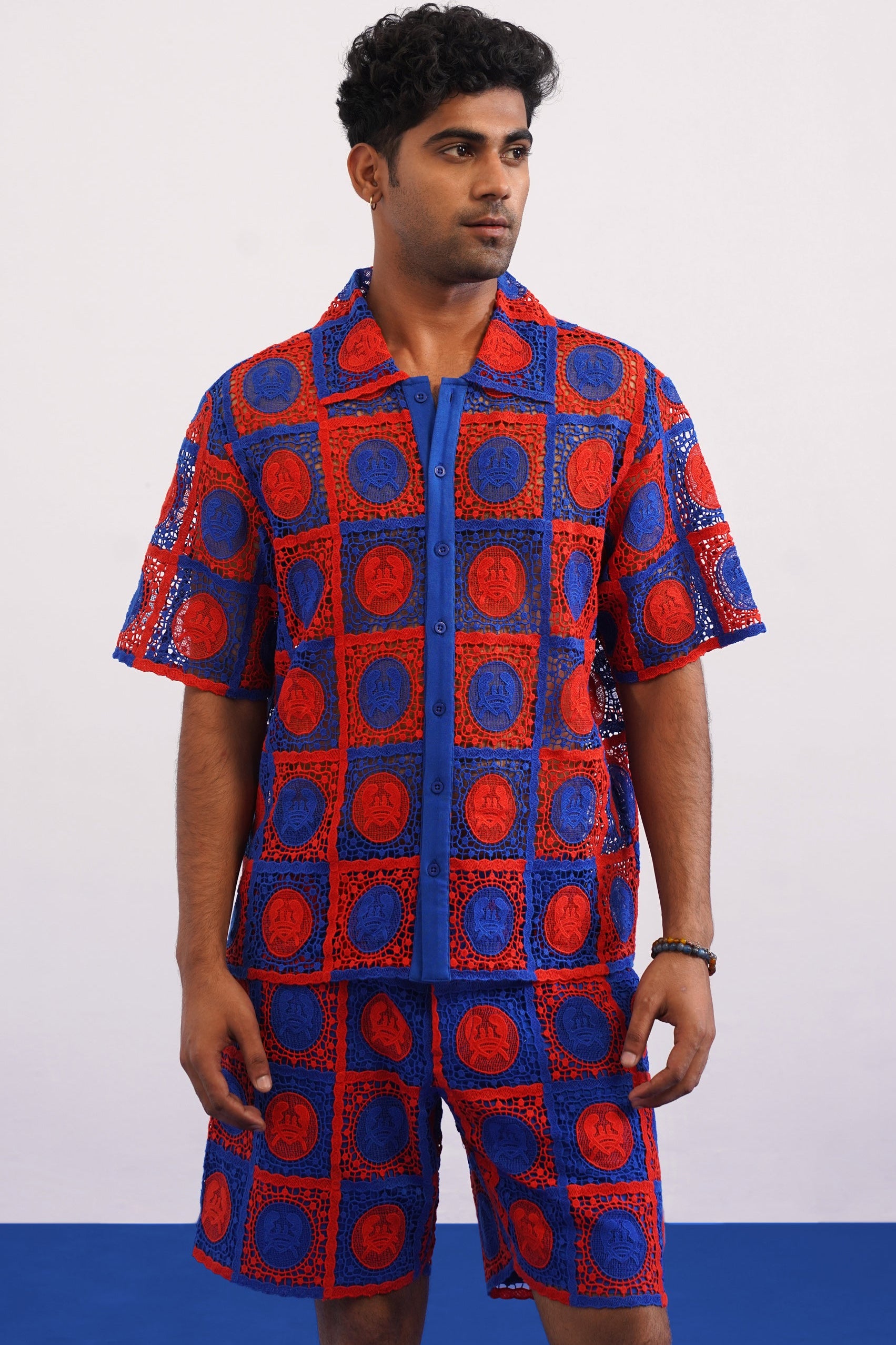 KRAB CREST GUIPURE CO-ORD SET - COBALT EMBER