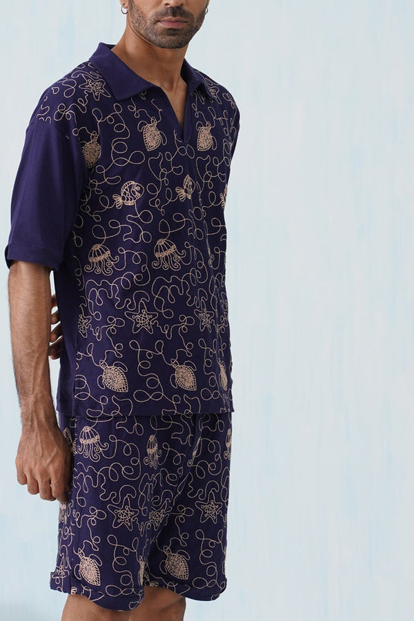 Reef Rider Cotton Knit Co-ord Set (Dark Indigo)