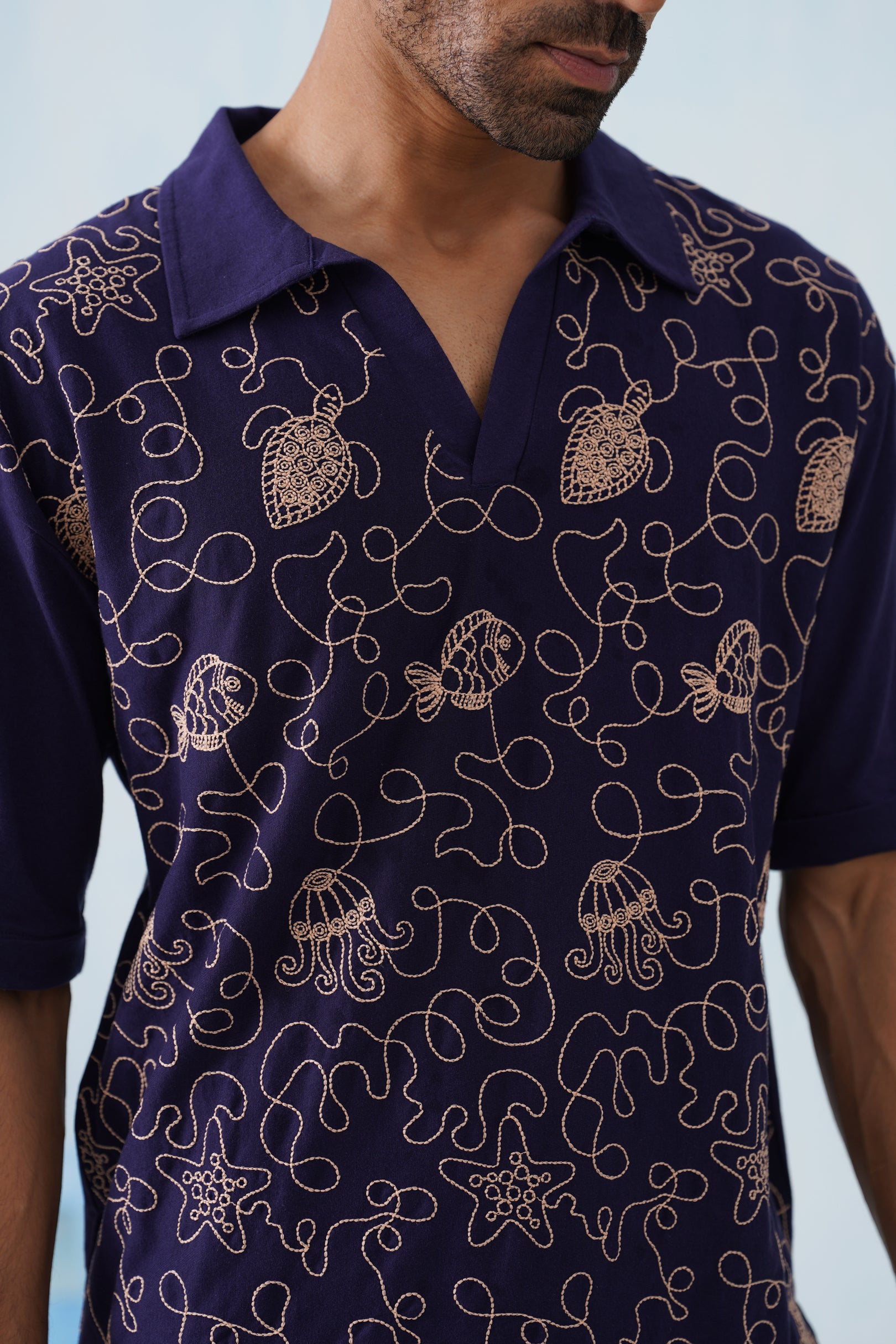 Reef Rider Cotton Knit T-Shirt (Dark Indigo)