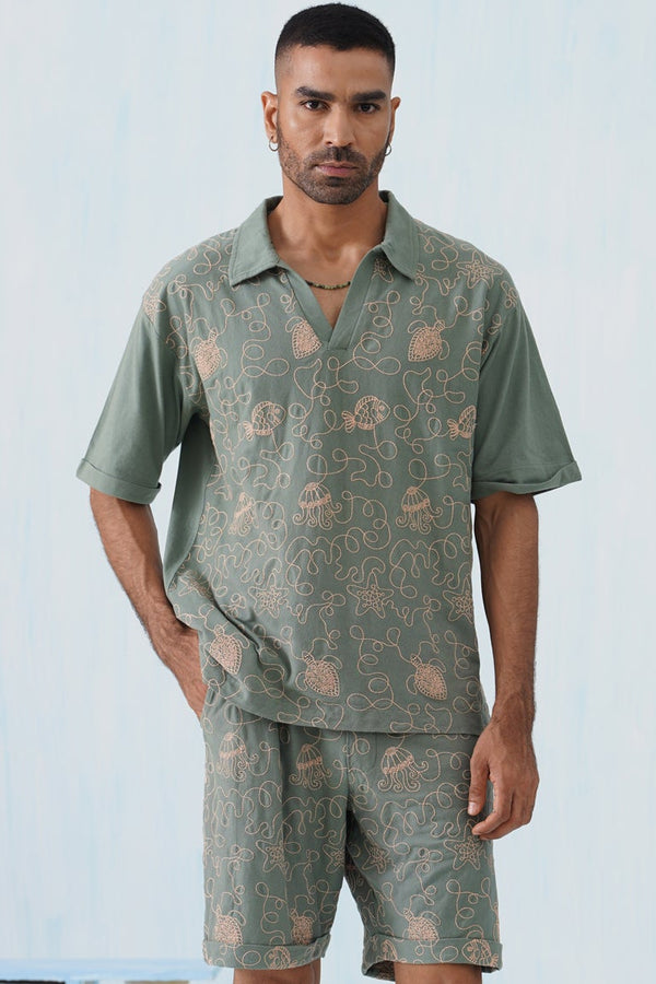 Reef Rider Cotton Knit Co-ord Set (Dark Indigo)