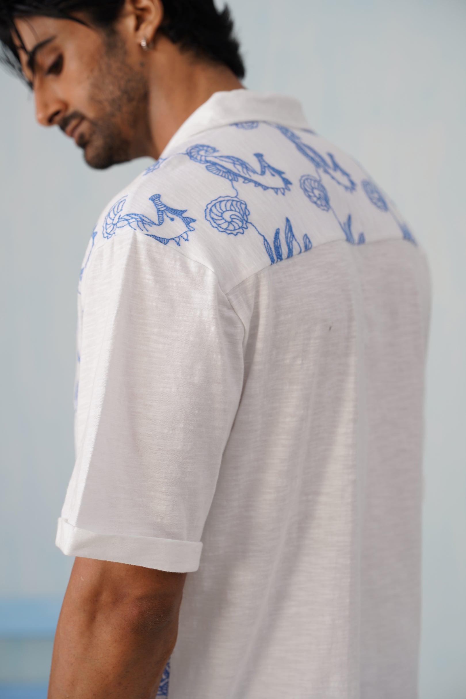 Tidal Tales Cotton Slub Knit Shirt (Ocean Blue)