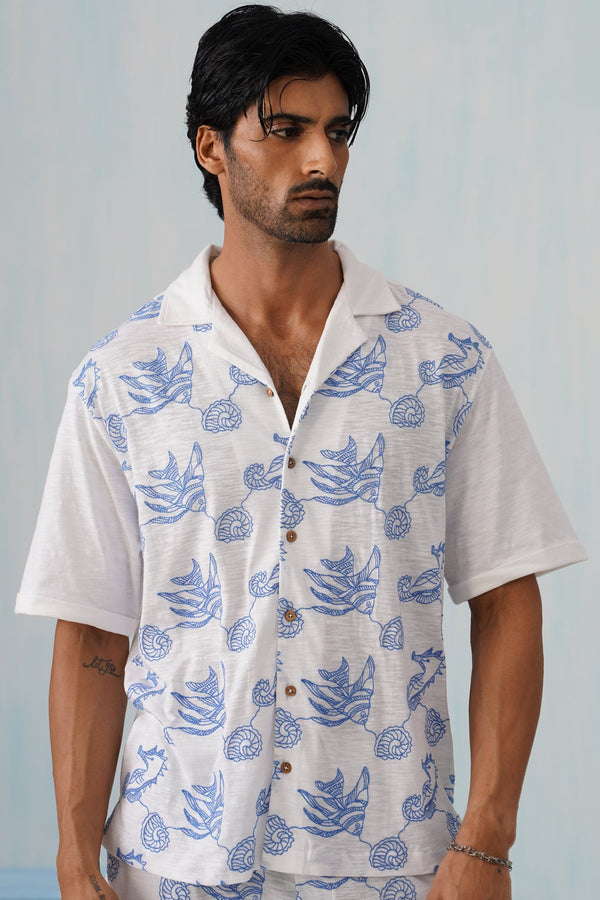 Tidal Tales Cotton Slub Knit Shirt (White)