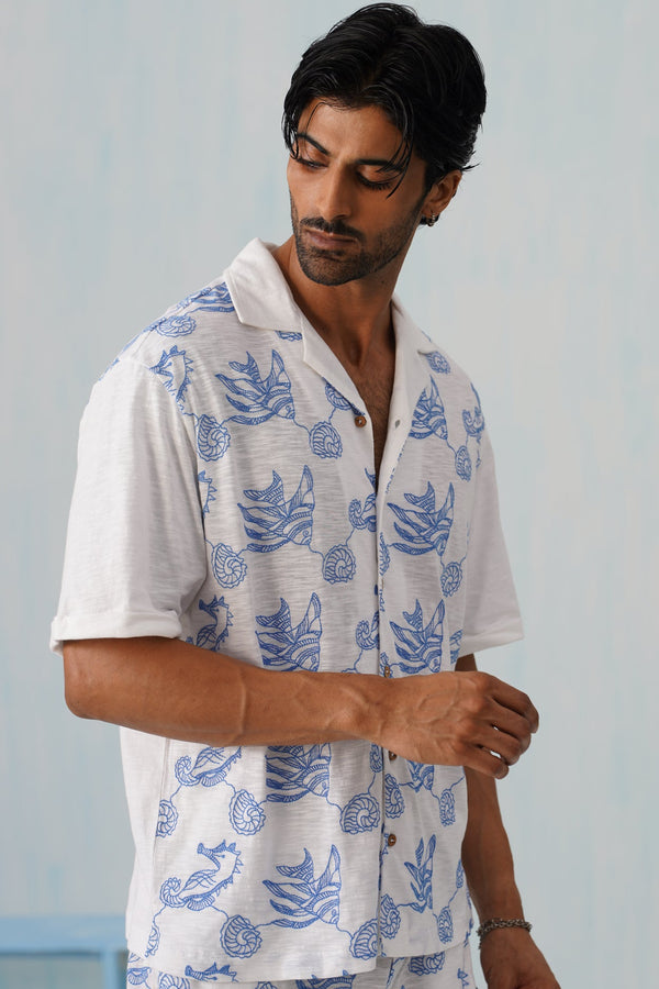 Tidal Tales Cotton Slub Knit Shirt (White)