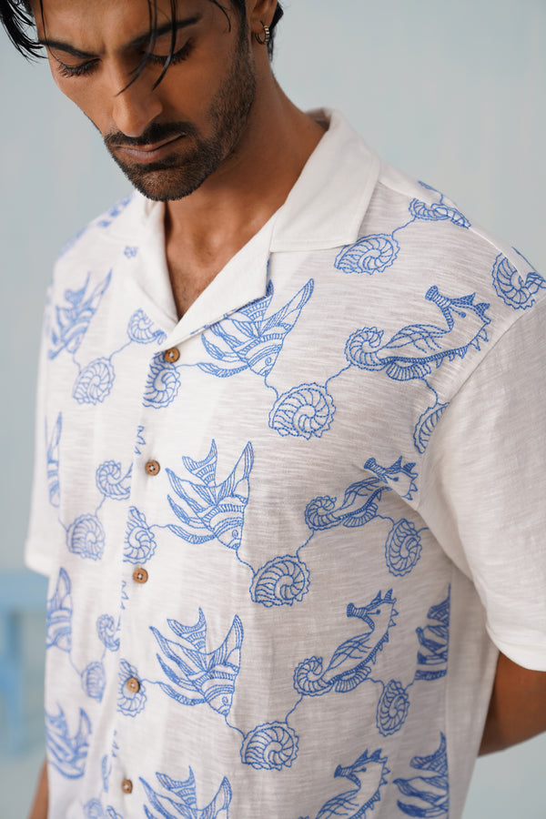 Tidal Tales Cotton Slub Knit Shirt (White)