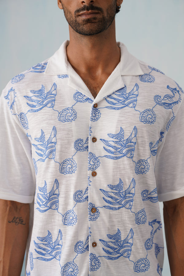 Tidal Tales Cotton Slub Knit Shirt (White)