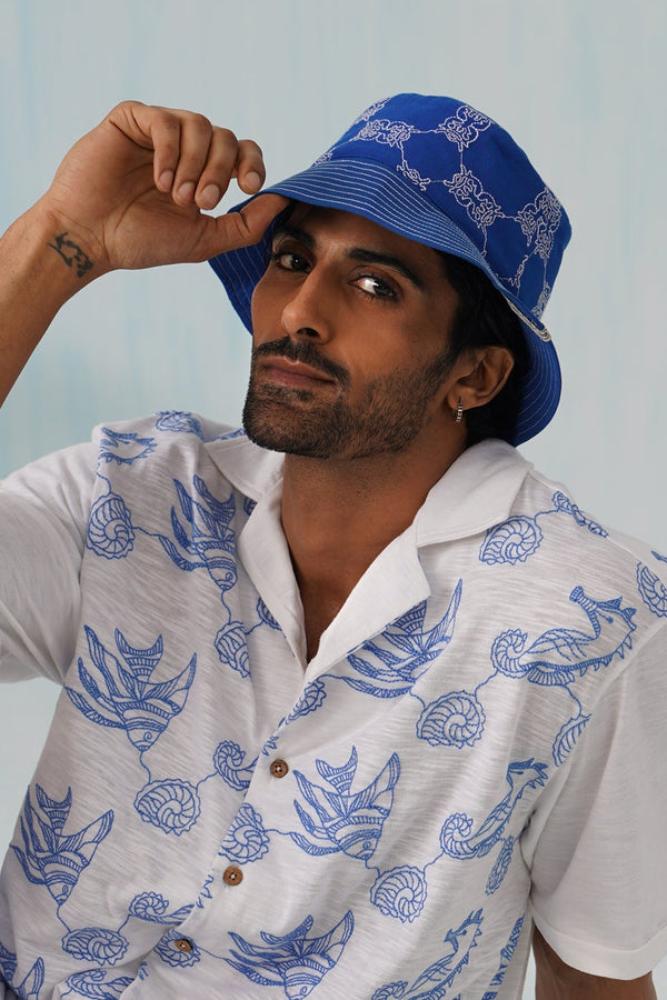 Krab Shack Bucket Hat (Unisex) - Cotton Linen (Deep Sea - Blue)