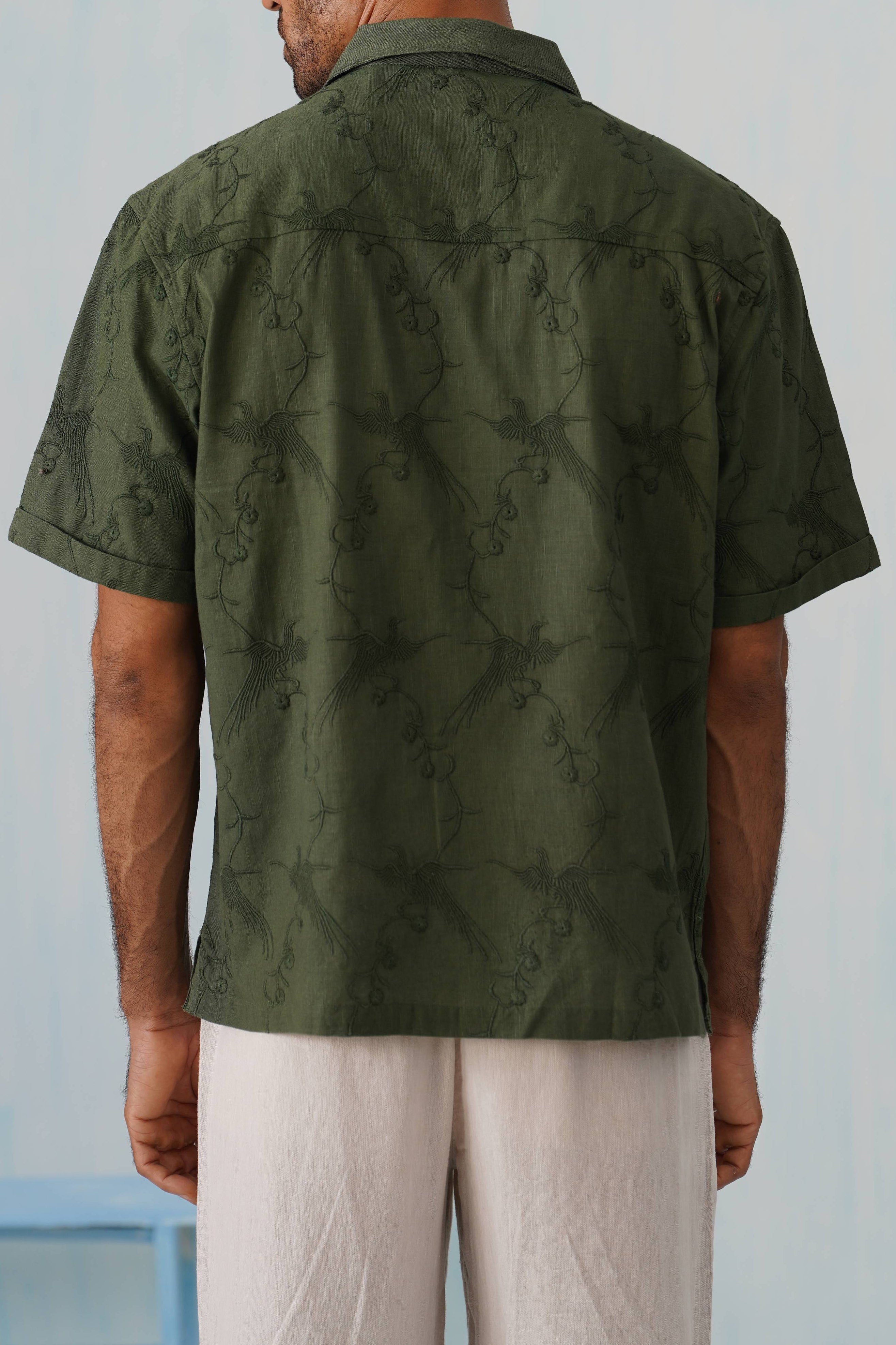 Plume & Bloom Cotton Linen Shirt (Forest Green)