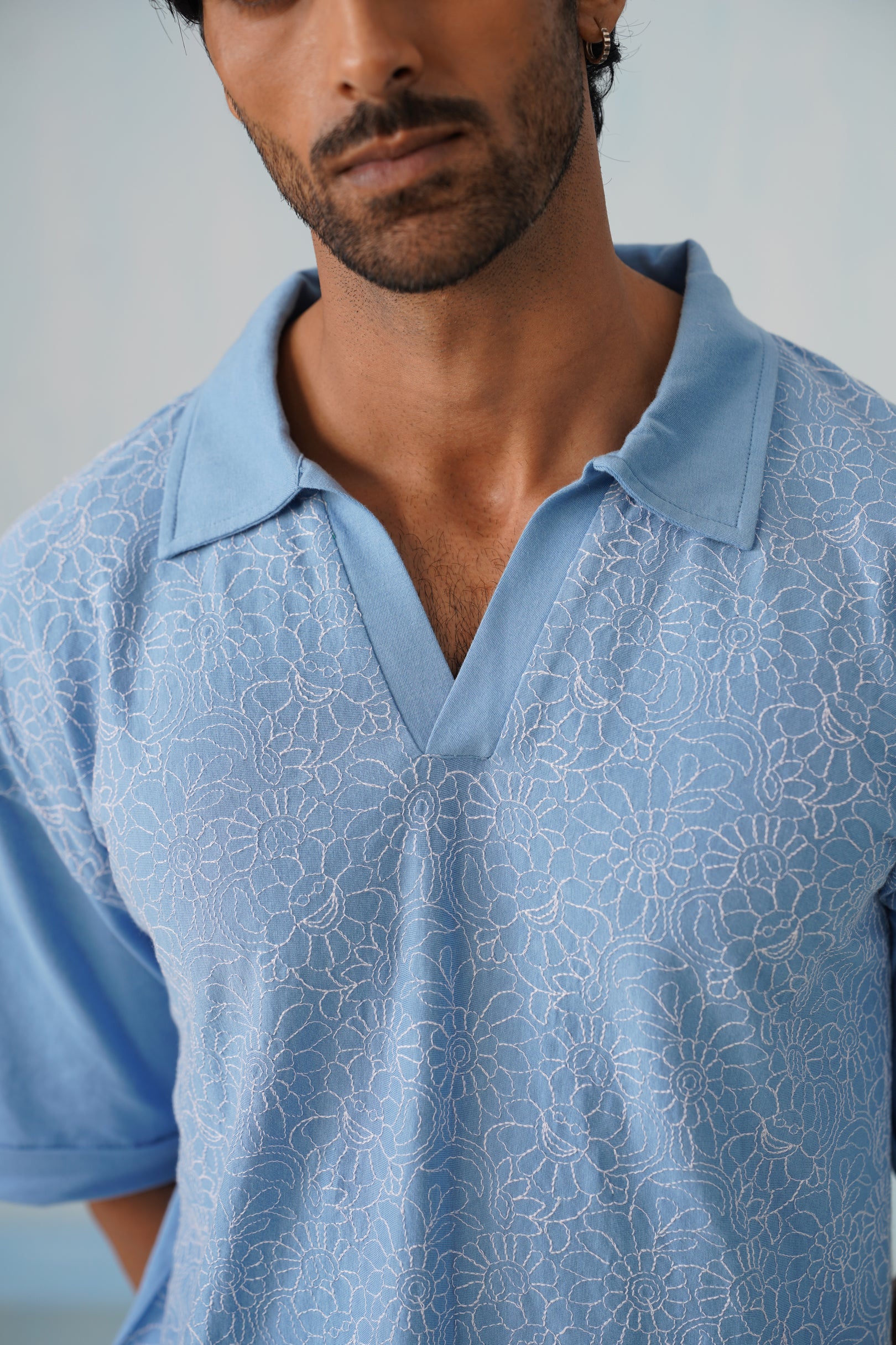 Shady Blooms Cotton Knit Co-ord Set (Sky Blue)