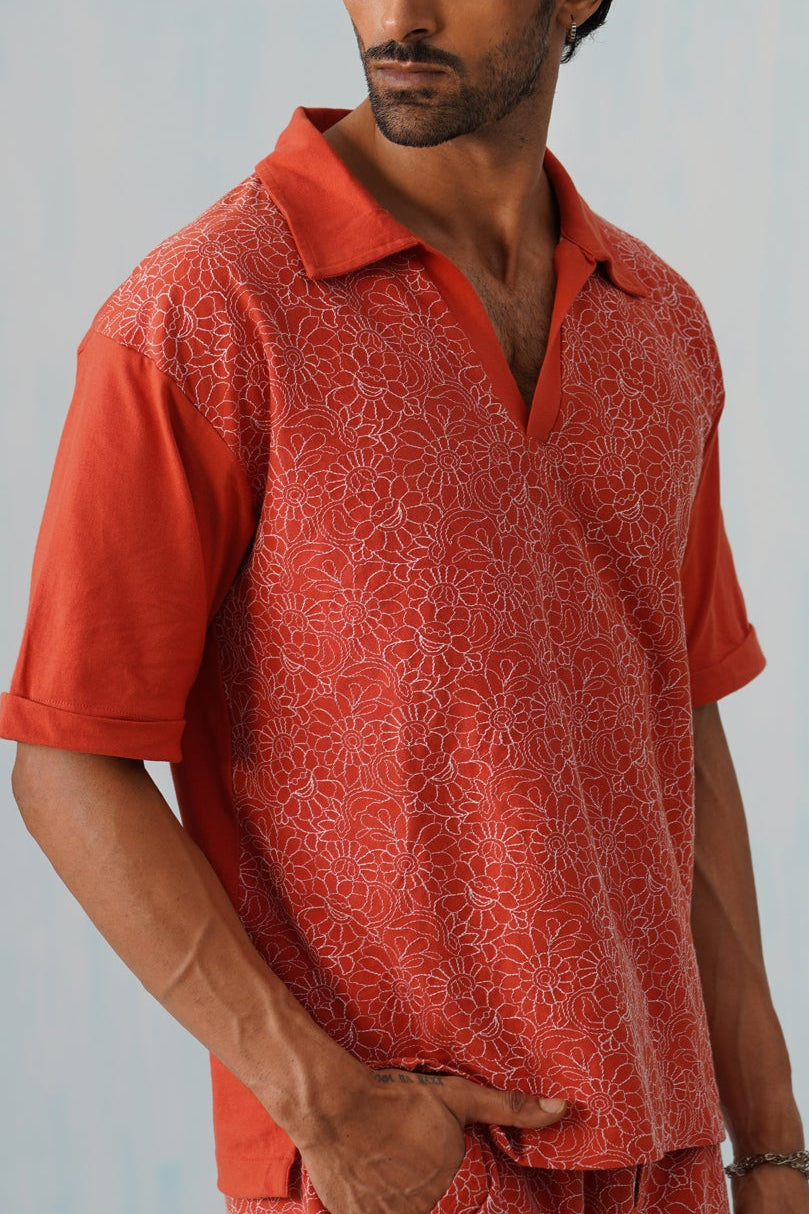 Shady Blooms Cotton Knit T-Shirt (Yellow)