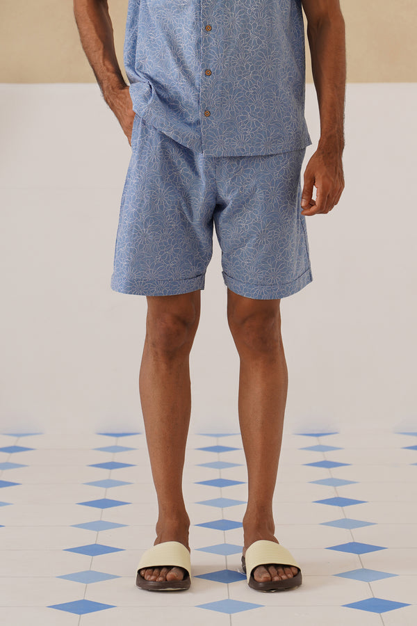 Azure Blooms Cotton Shorts