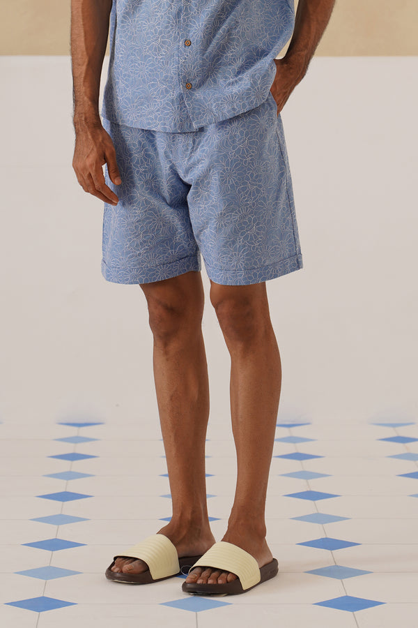 Azure Blooms Cotton Shorts