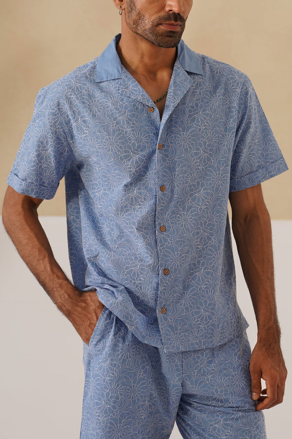 Azure Blooms Cotton Shirt