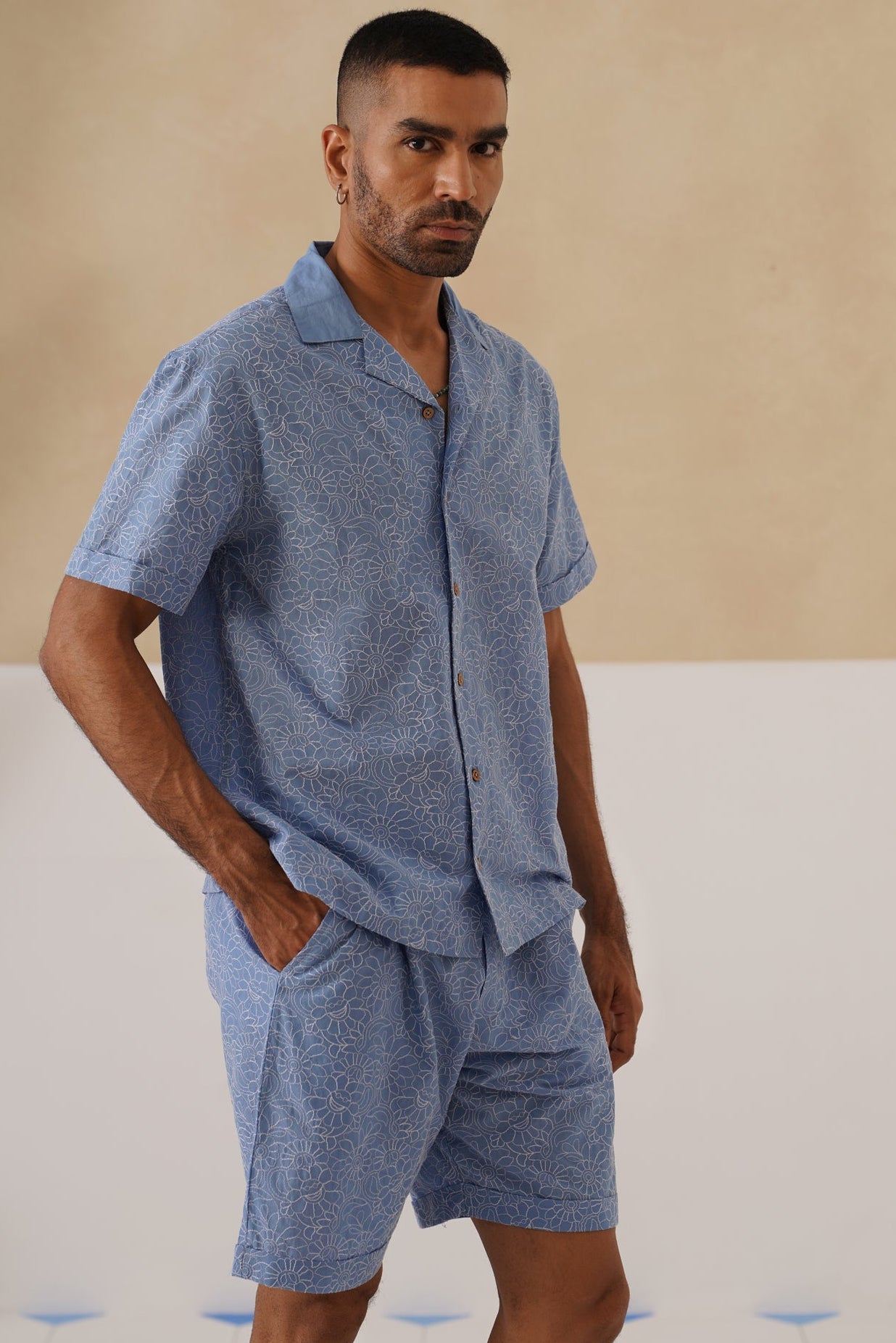 Azure Blooms Cotton Shirt